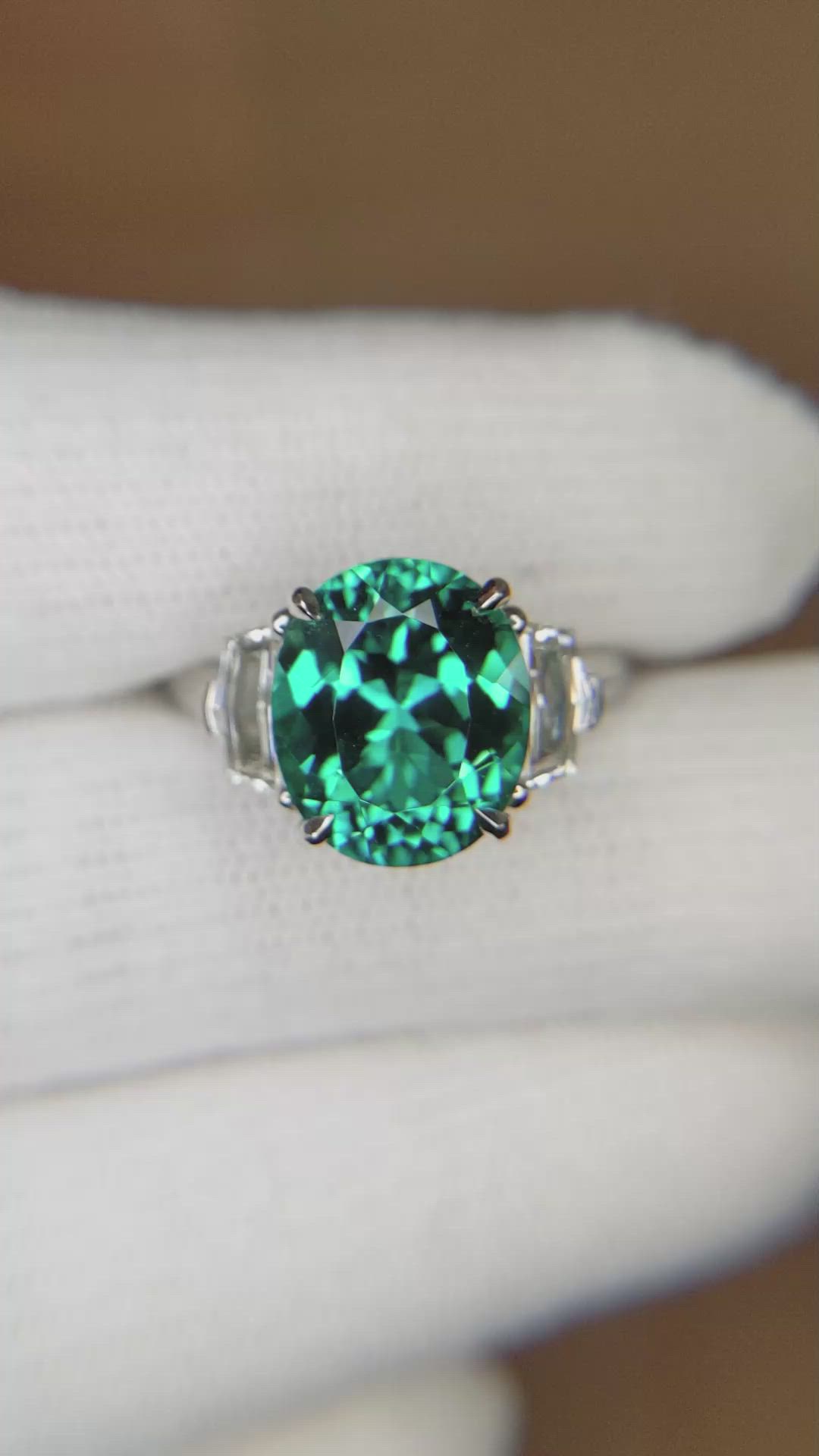 4.47 Ct. Paraiba Tourmaline Natural Diamond Three Stone Ring, Platinum 950 Size Video