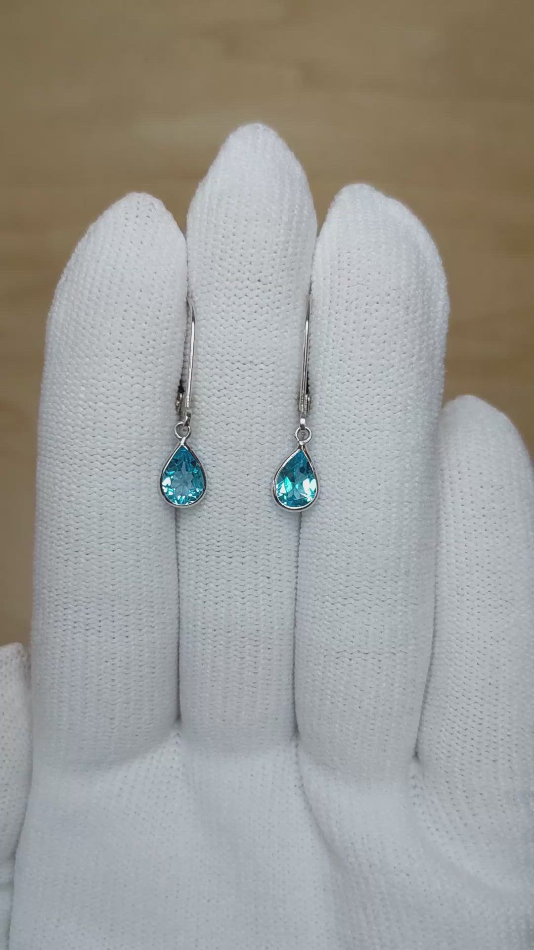 1.50&nbsp;Ct.Tw.Total Carat Weight Sky Blue Topaz Bezel Earrings, 14K White Gold Size Video