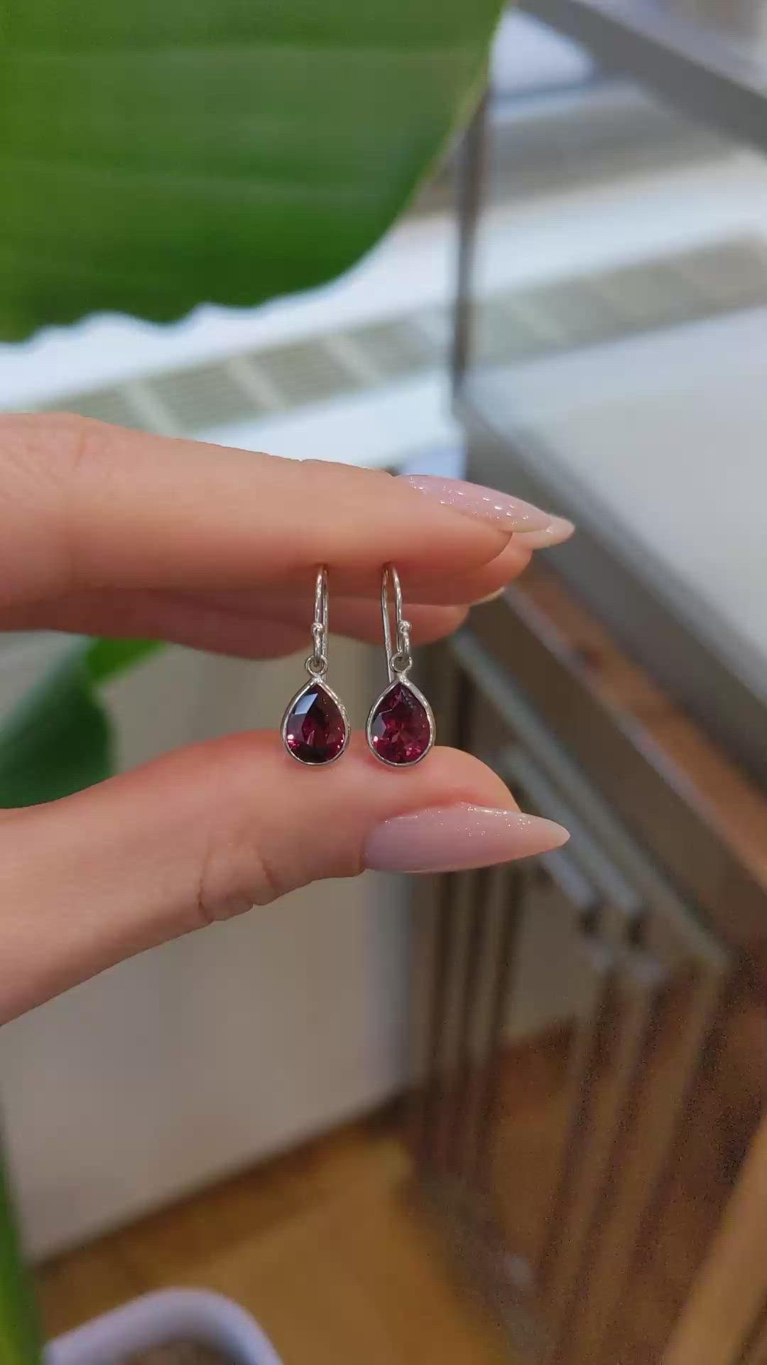 2.50&nbsp;Ct.Tw.Total Carat Weight Purplish Red Garnet Bezel Earrings, 14K White Gold Size Video