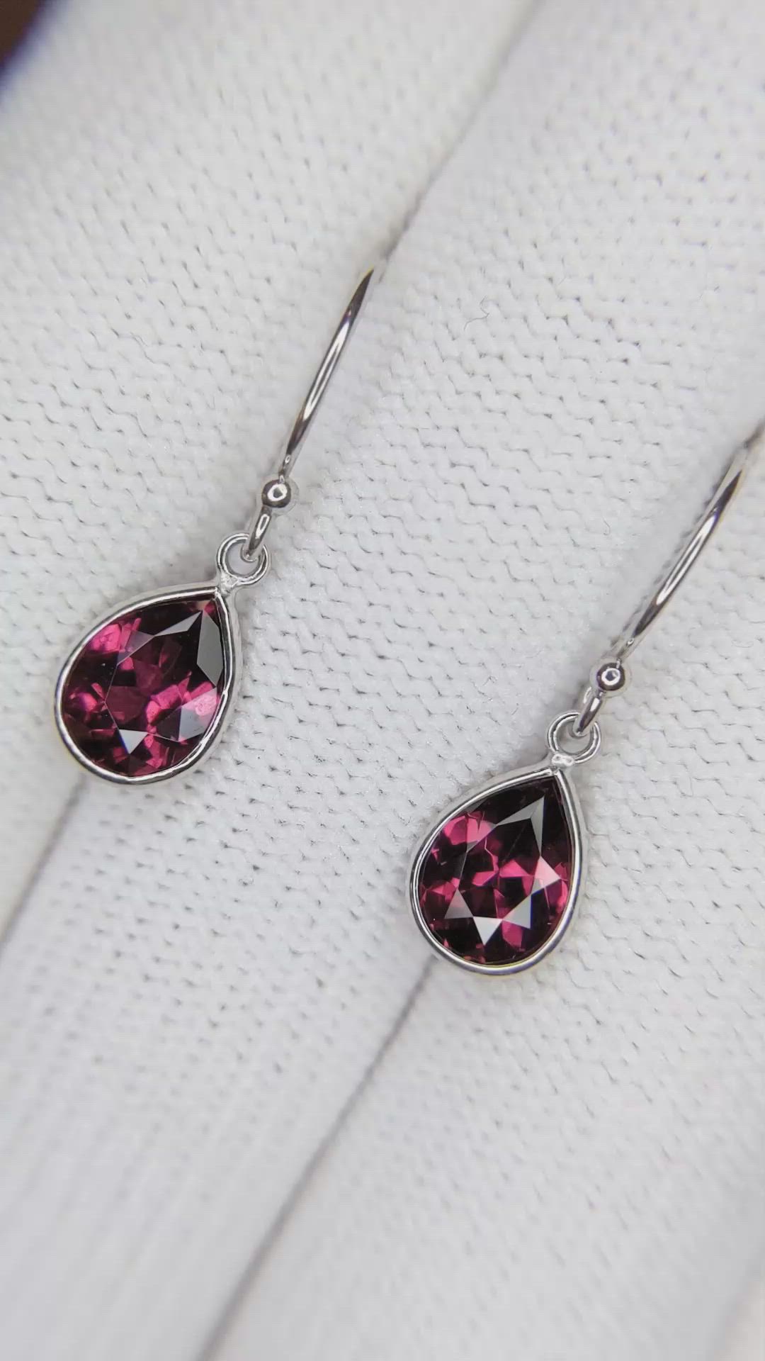 2.50&nbsp;Ct.Tw.Total Carat Weight Purplish Red Garnet Bezel Earrings, 14K White Gold Size Video