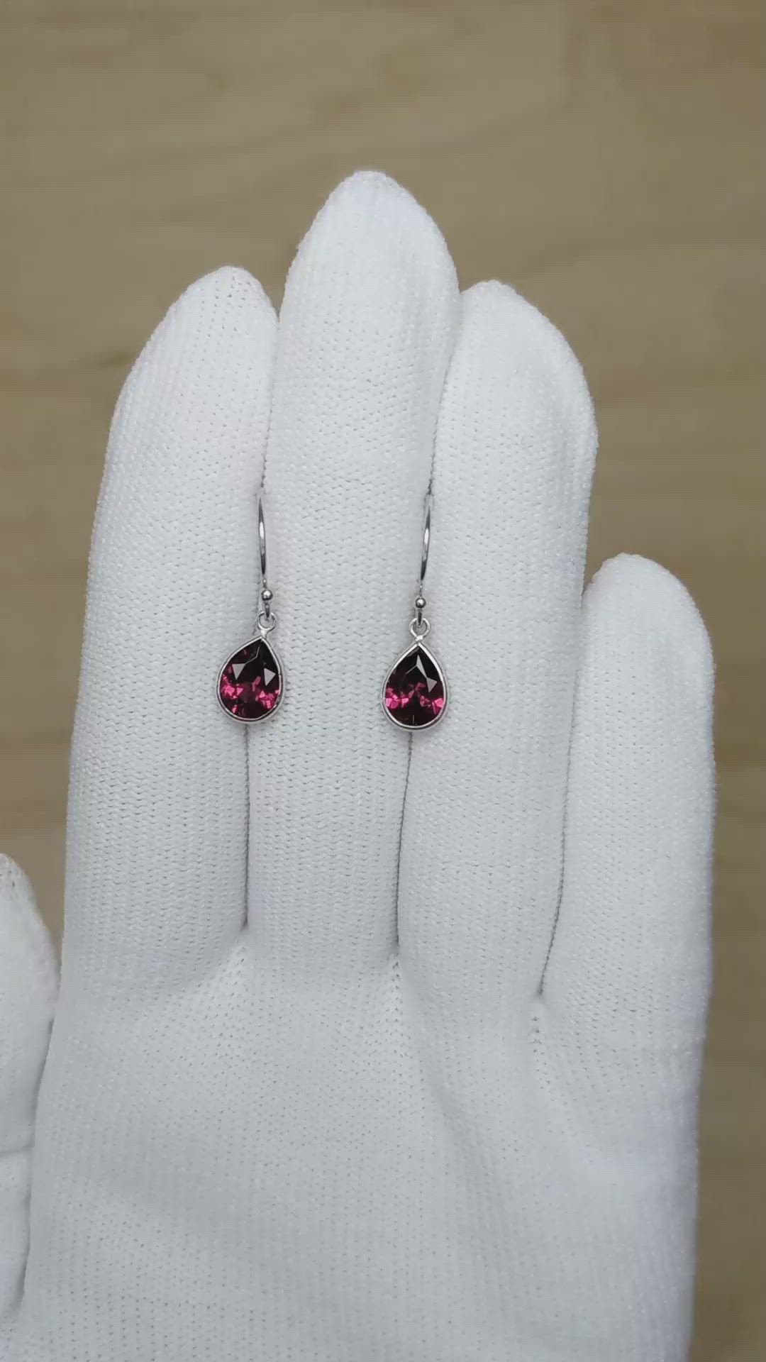2.50&nbsp;Ct.Tw.Total Carat Weight Purplish Red Garnet Bezel Earrings, 14K White Gold Size Video
