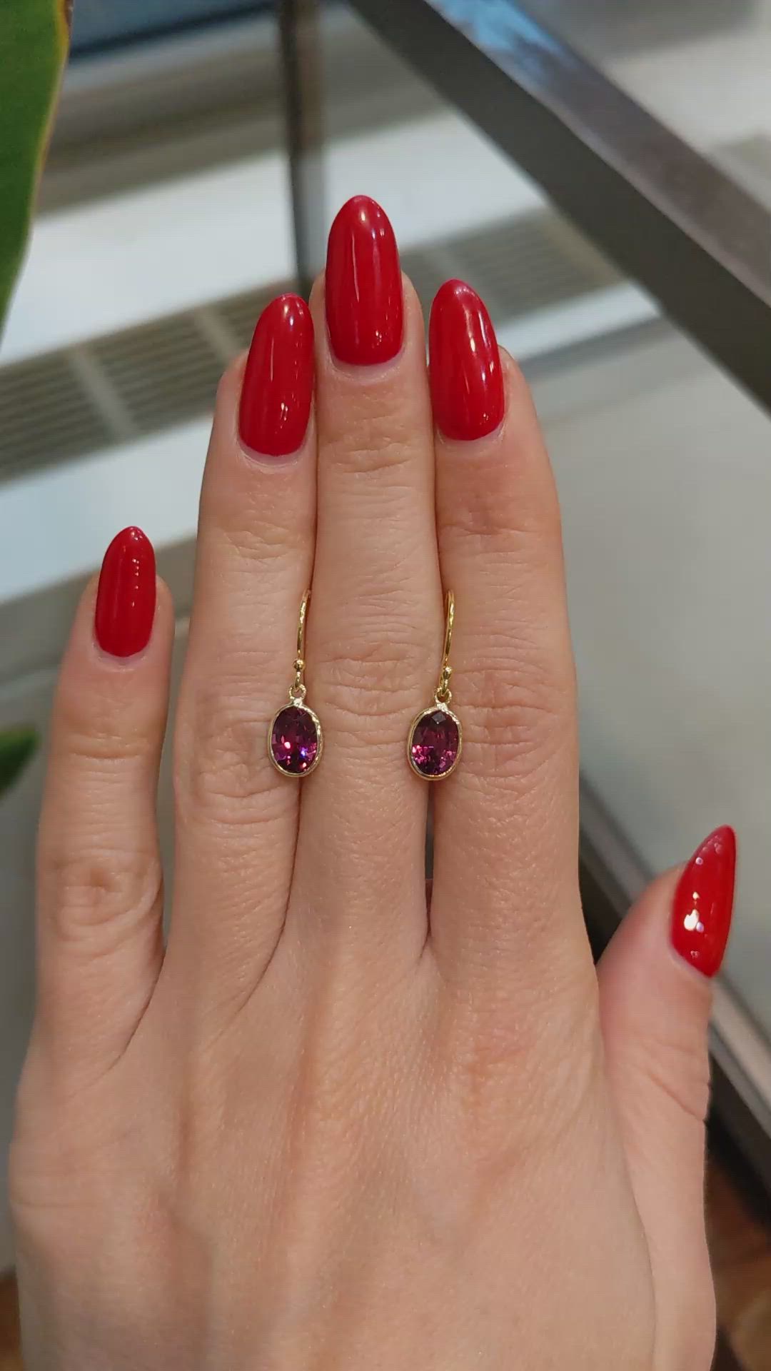 3.20&nbsp;Ct.Tw.Total Carat Weight Purplish Red Garnet Bezel Earrings, 14K White Gold Size Video