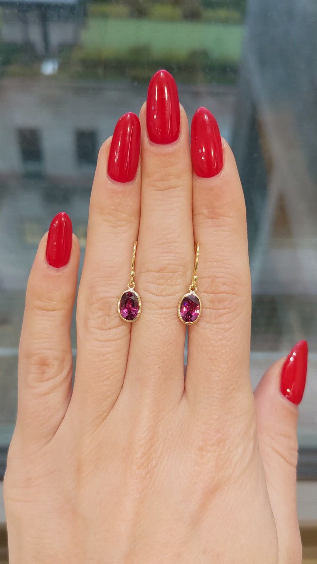 3.20&nbsp;Ct.Tw.Total Carat Weight Purplish Red Garnet Bezel Earrings, 14K White Gold Size Video