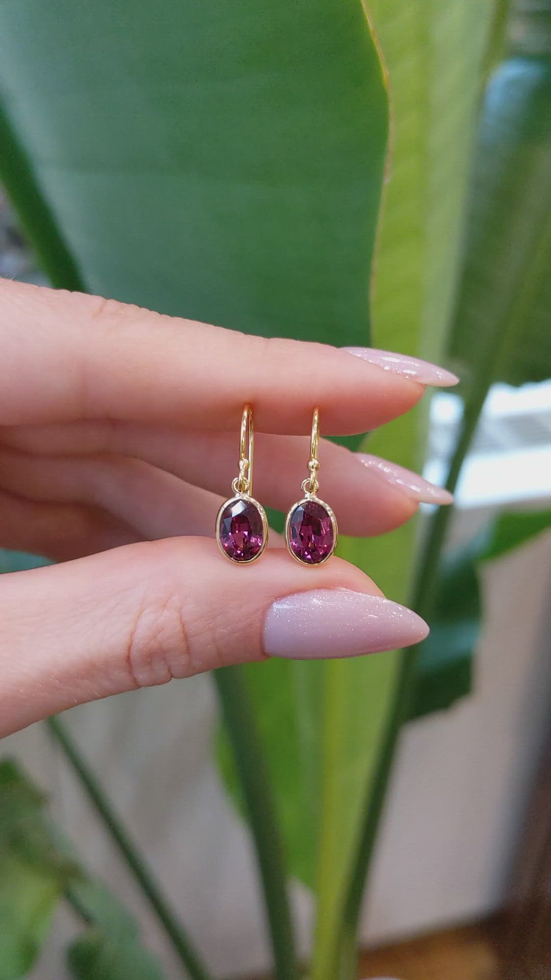 3.20&nbsp;Ct.Tw.Total Carat Weight Purplish Red Garnet Bezel Earrings, 14K Yellow Gold Size Video