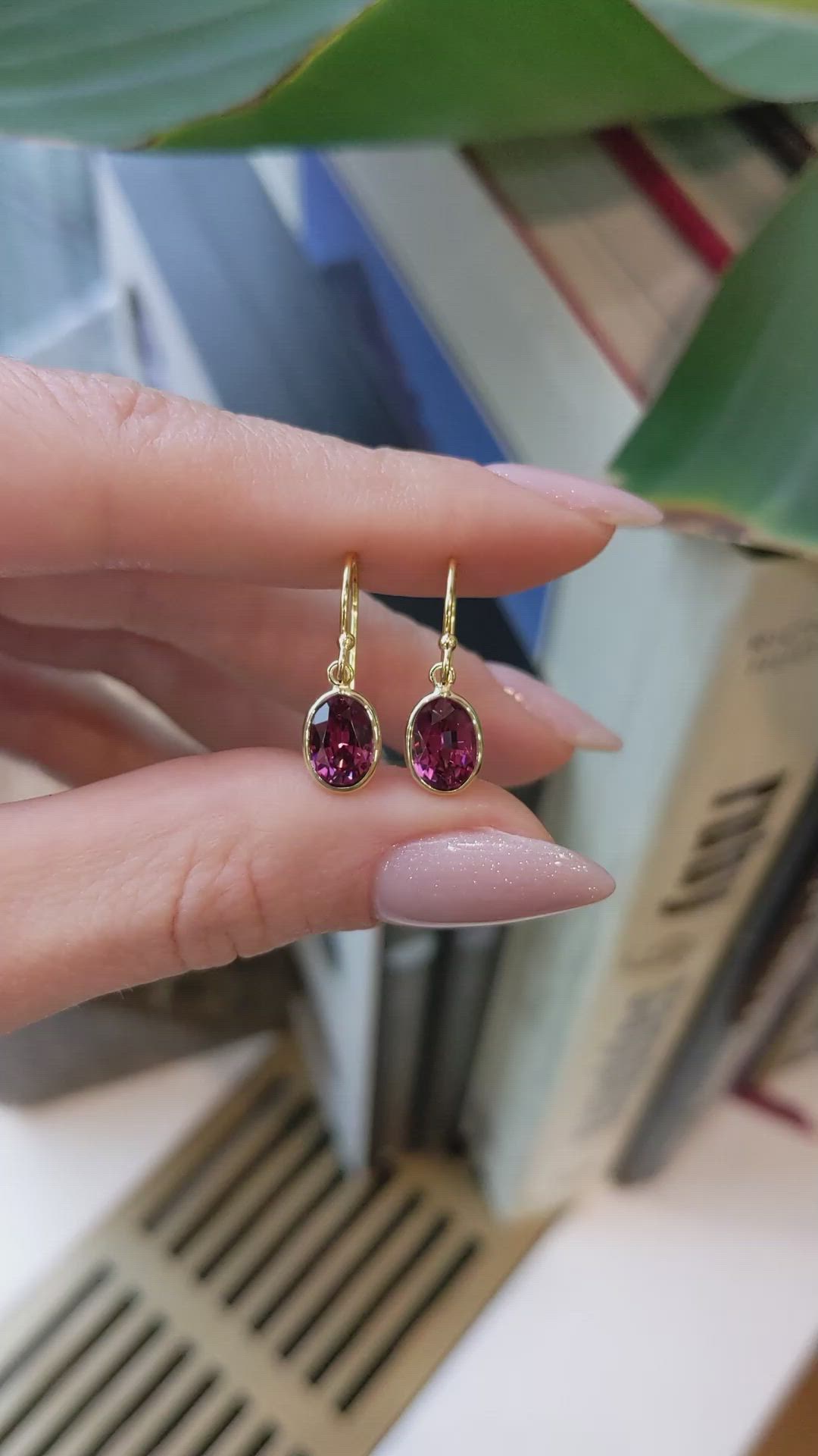 3.20&nbsp;Ct.Tw.Total Carat Weight Purplish Red Garnet Bezel Earrings, 14K Yellow Gold Size Video
