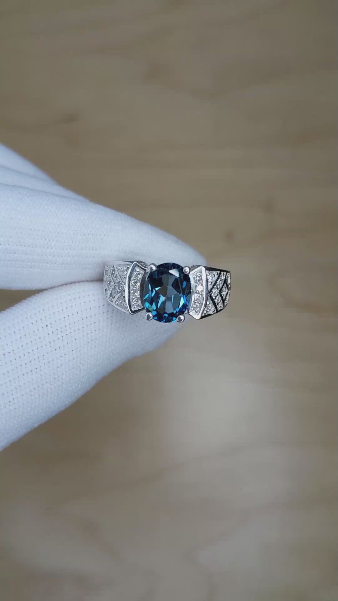 2.40 Ct. Topaz Natural Diamond Pave Ring, 14K White Gold Size Video