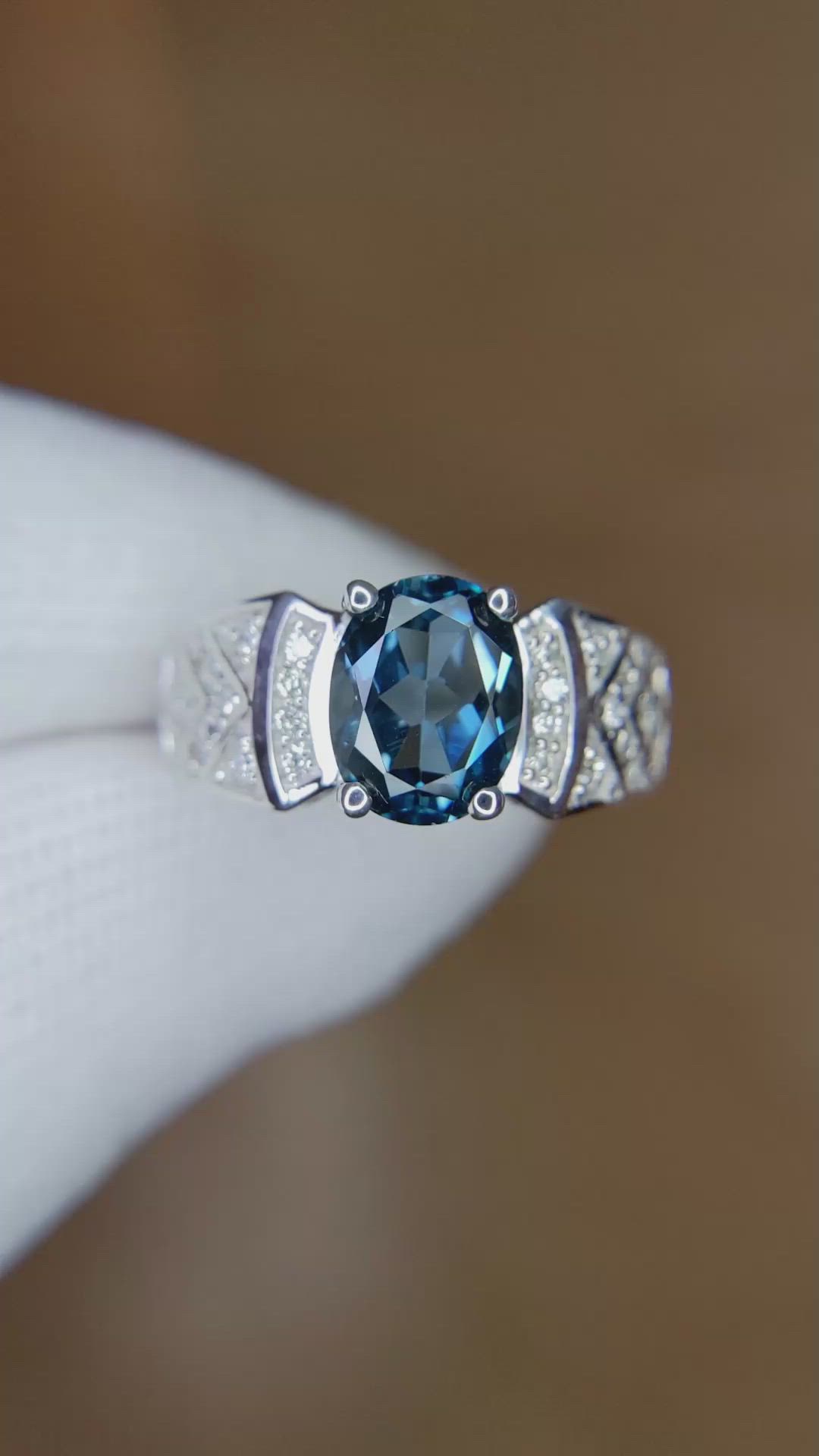 2.40 Ct. Topaz Natural Diamond Pave Ring, 14K White Gold Size Video