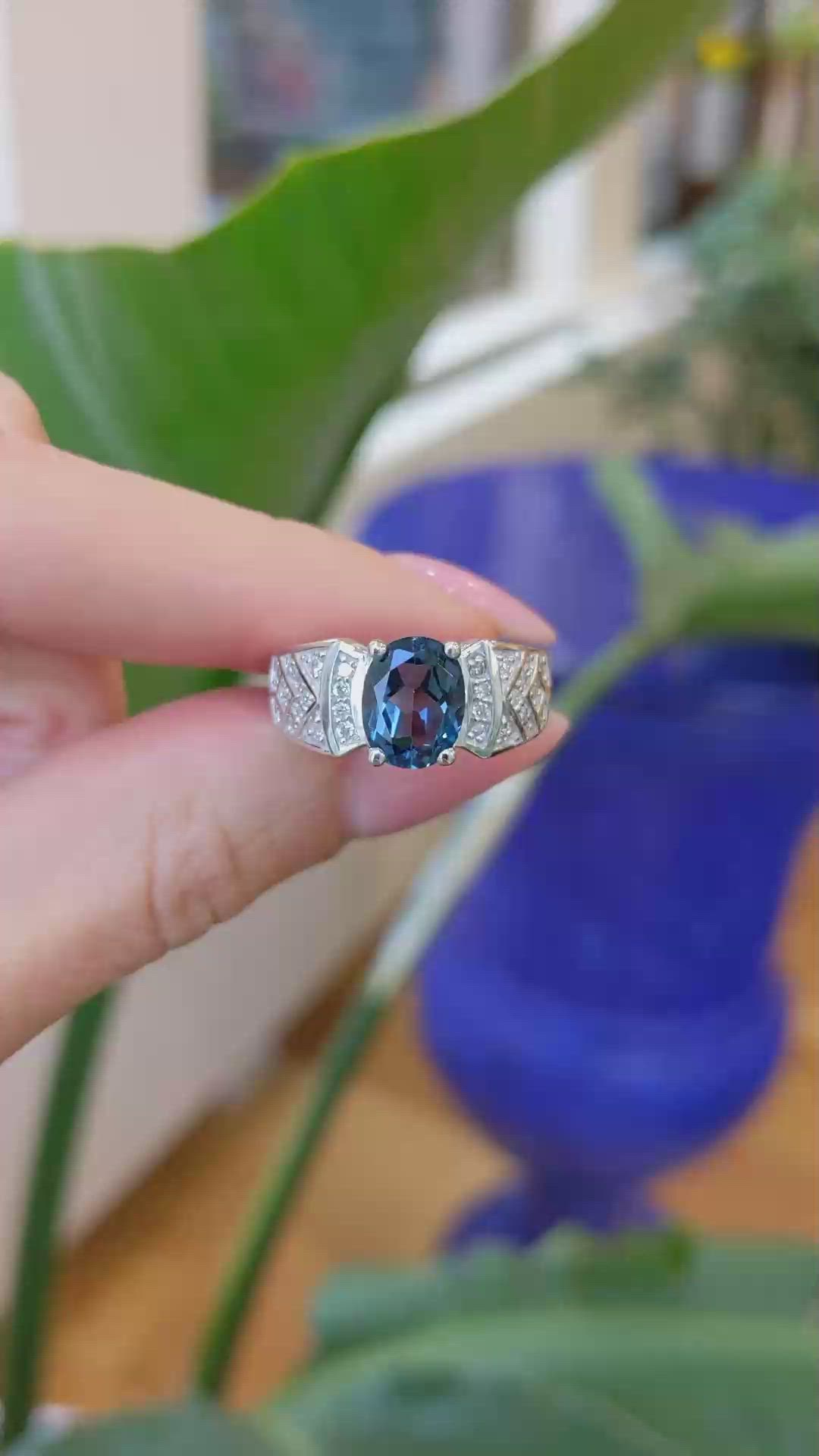 2.40 Ct. Topaz Natural Diamond Pave Ring, 14K White Gold Size Video