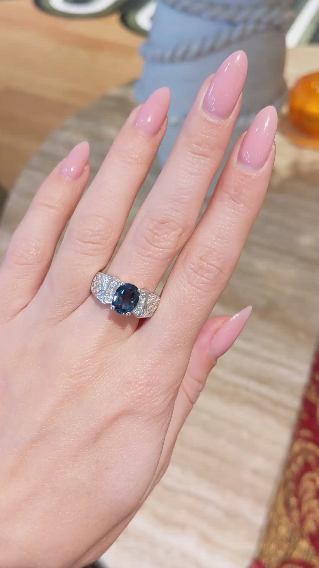 2.40 Ct. Topaz Natural Diamond Pave Ring, 14K White Gold Size Video