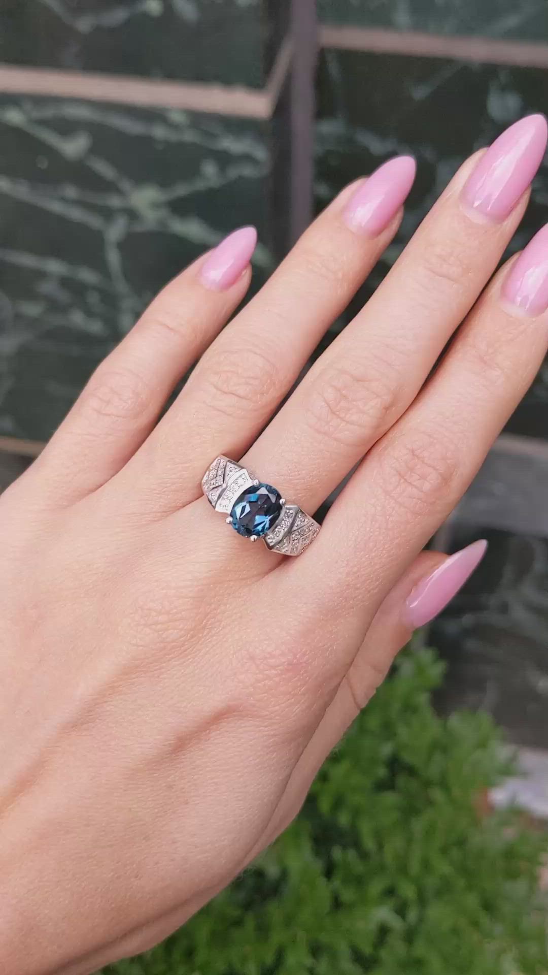 2.40 Ct. Topaz Natural Diamond Pave Ring, 14K White Gold Size Video