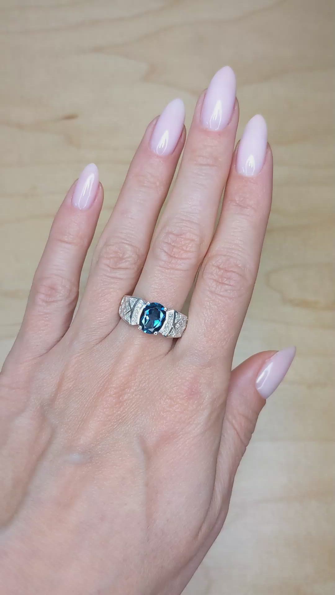 2.40 Ct. Topaz Natural Diamond Pave Ring, 14K White Gold Size Video