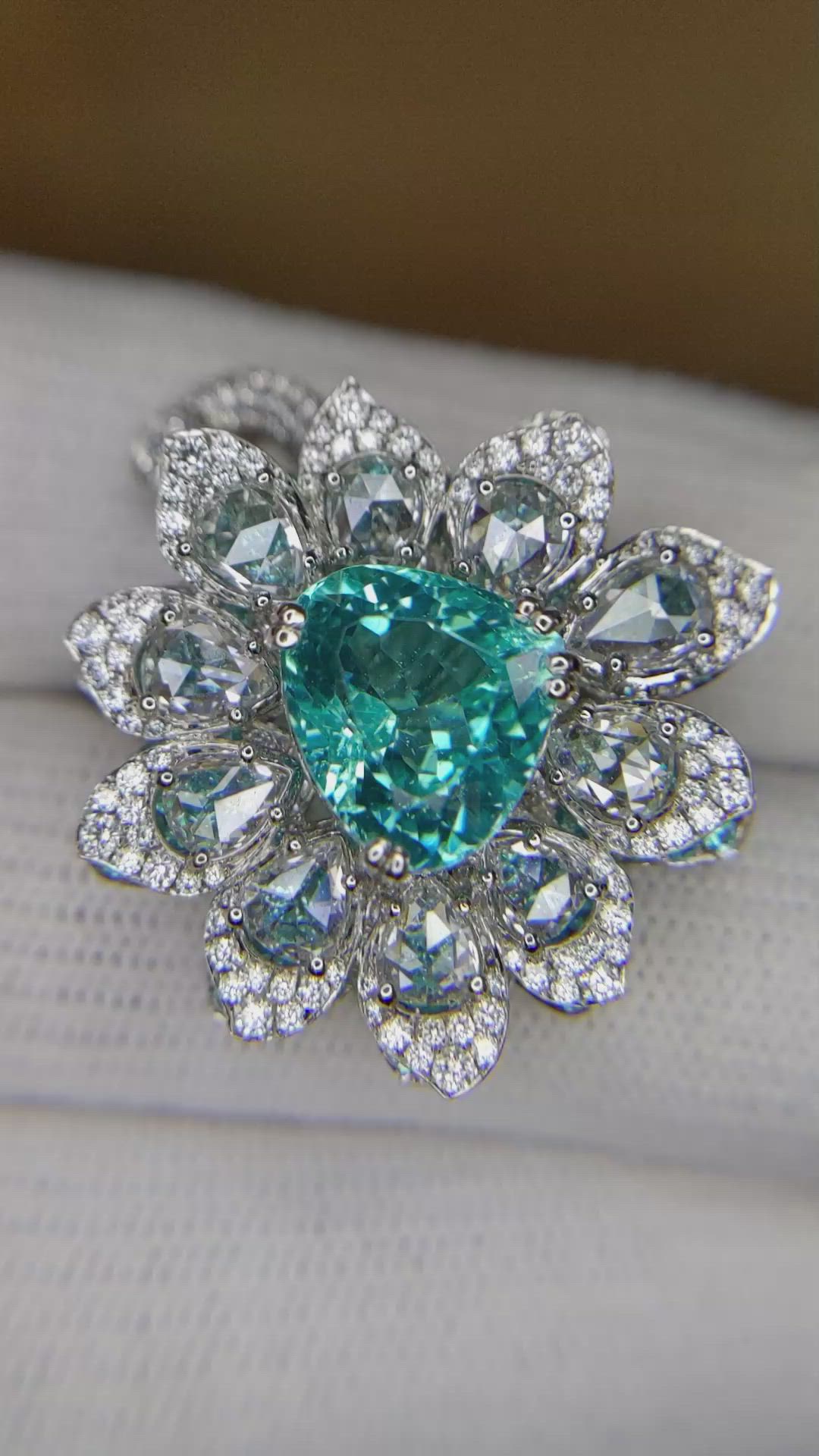 4.21 Ct. Paraiba Tourmaline Natural Diamond Pave Ring, Platinum 950 Size Video