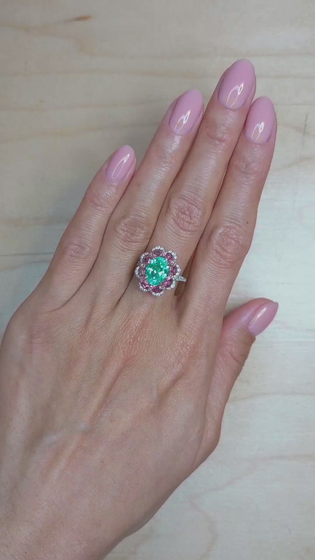 2.76 Ct. Paraiba Tourmaline Tourmaline Pave Ring, 18K Yellow & White Size Video