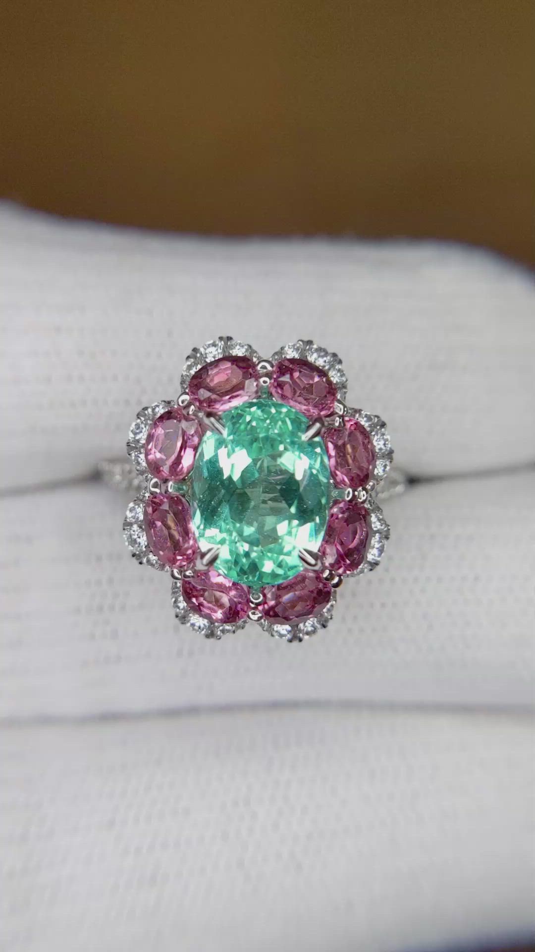 2.76 Ct. Paraiba Tourmaline Tourmaline Pave Ring, 18K Yellow & White Size Video