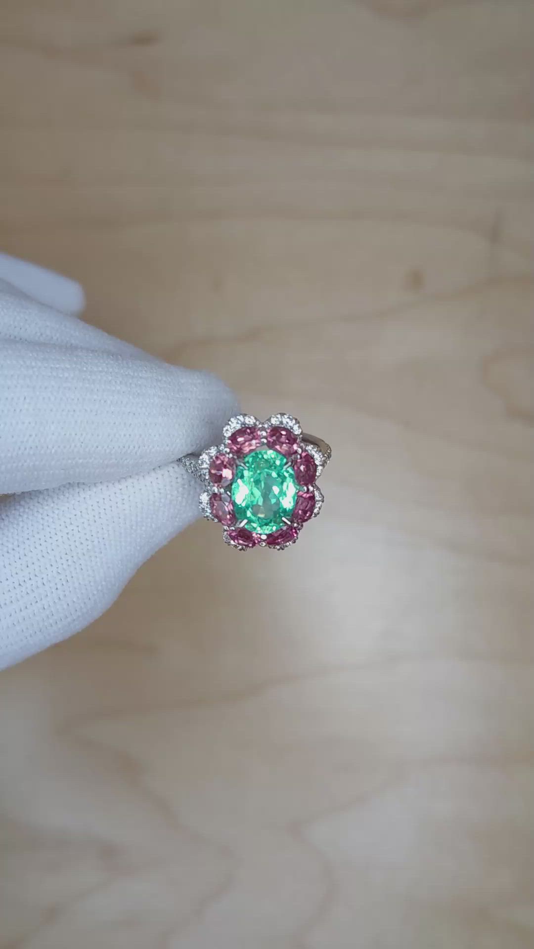 2.76 Ct. Paraiba Tourmaline Tourmaline Pave Ring, 18K Yellow & White Size Video