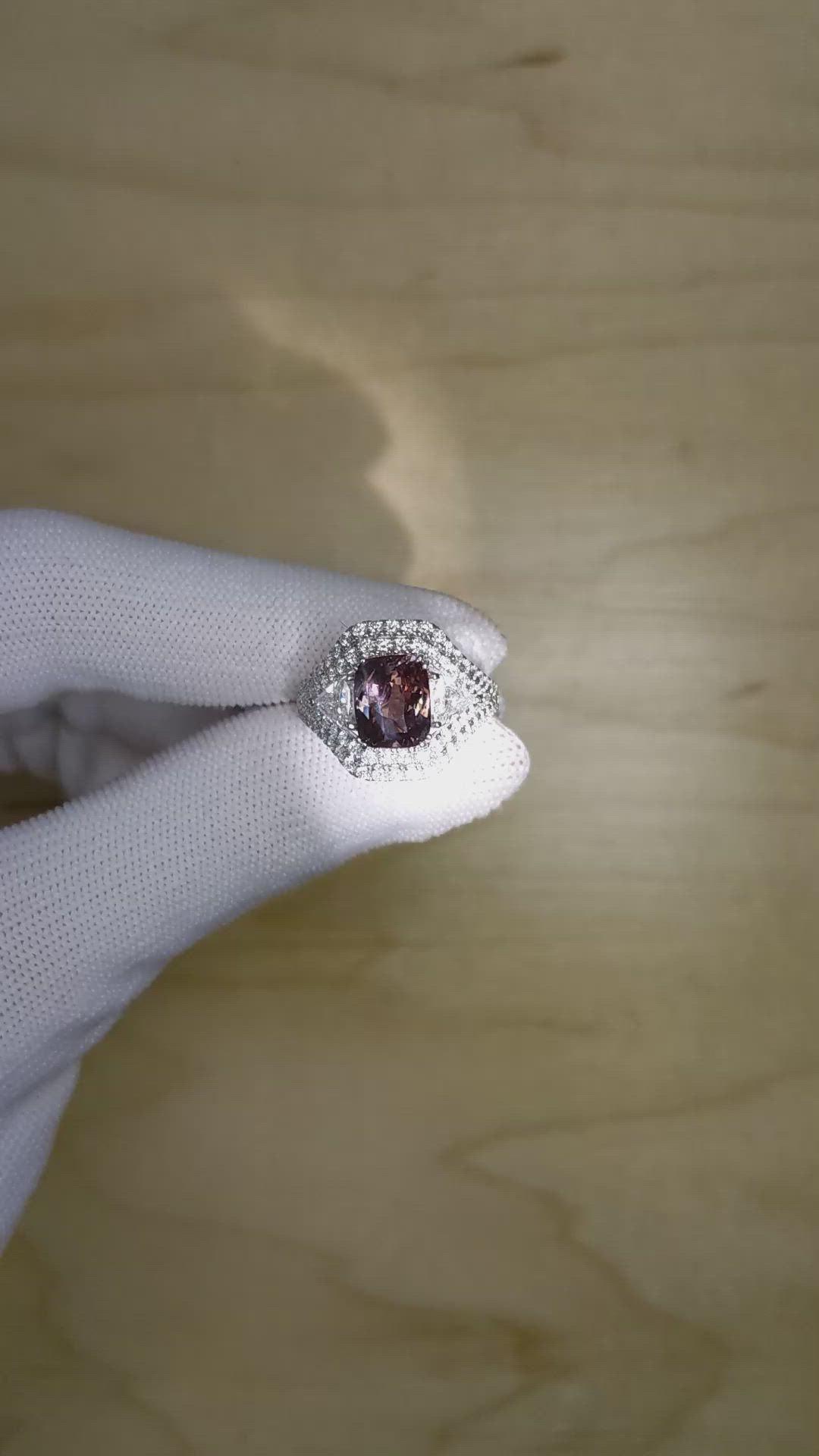 3.04 Ct. Alexandrite Natural Diamond Three Stone Ring, 18K White Gold Size Video