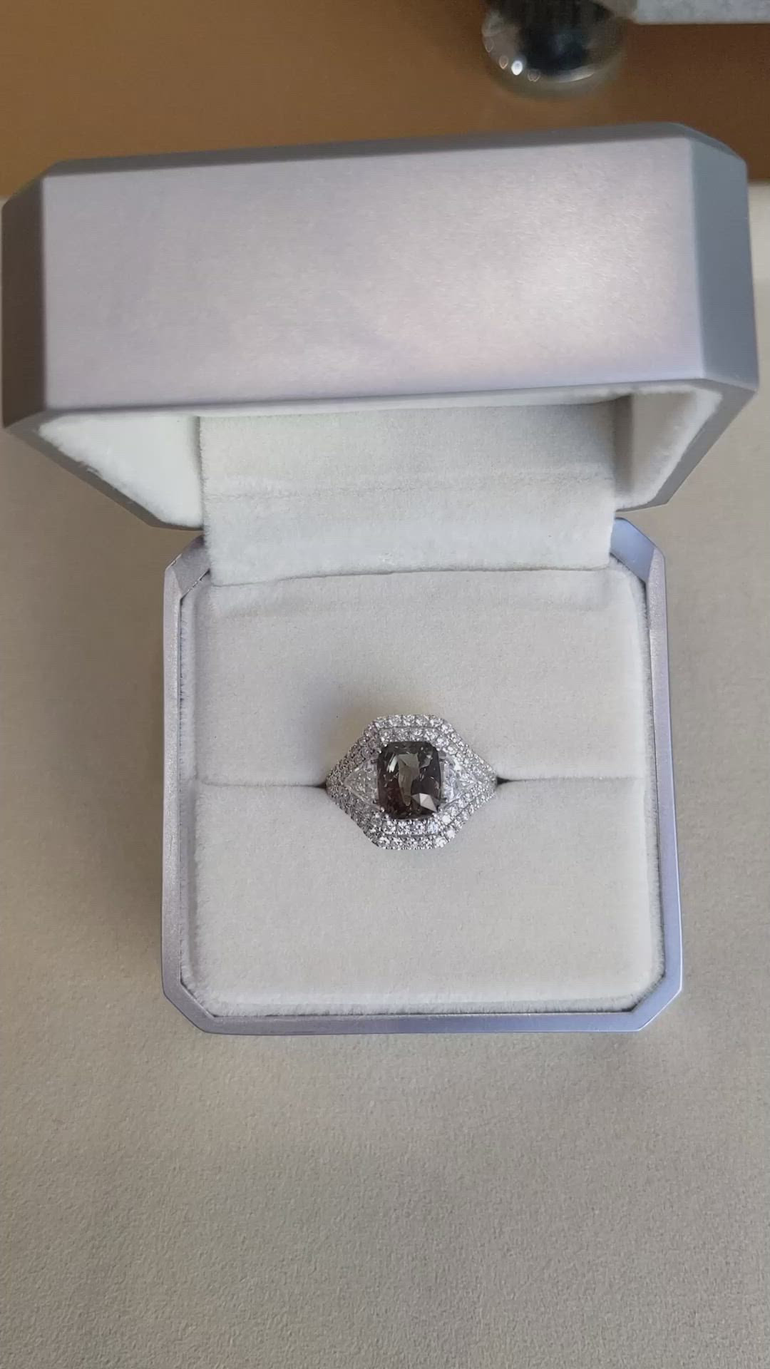 3.04 Ct. Alexandrite Natural Diamond Three Stone Ring, 18K White Gold Size Video