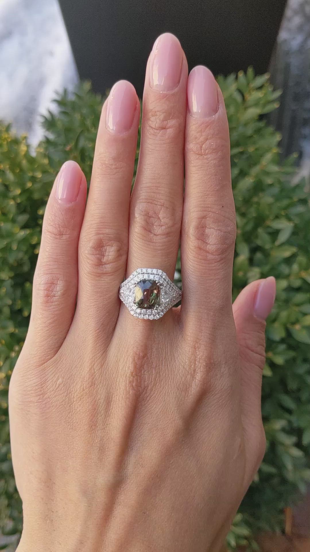 3.04 Ct. Alexandrite Natural Diamond Three Stone Ring, 18K White Gold Size Video