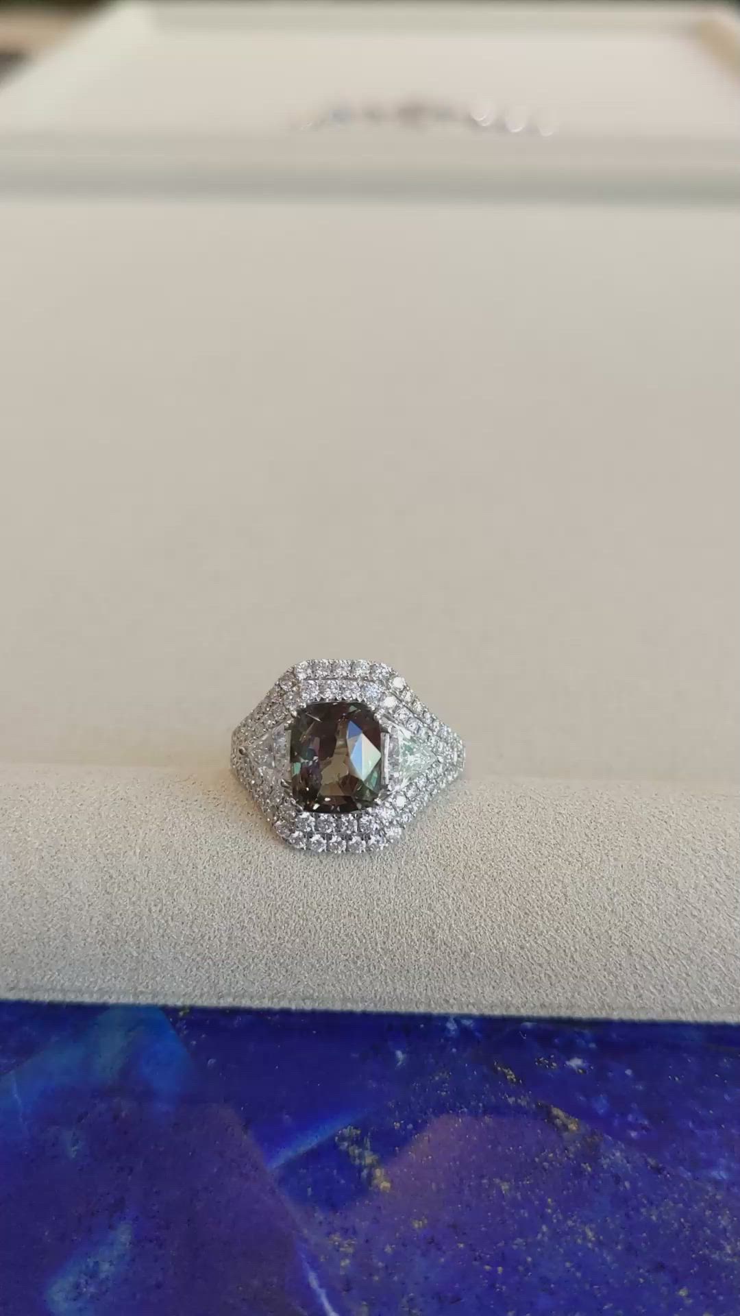 3.04 Ct. Alexandrite Natural Diamond Three Stone Ring, 18K White Gold Size Video