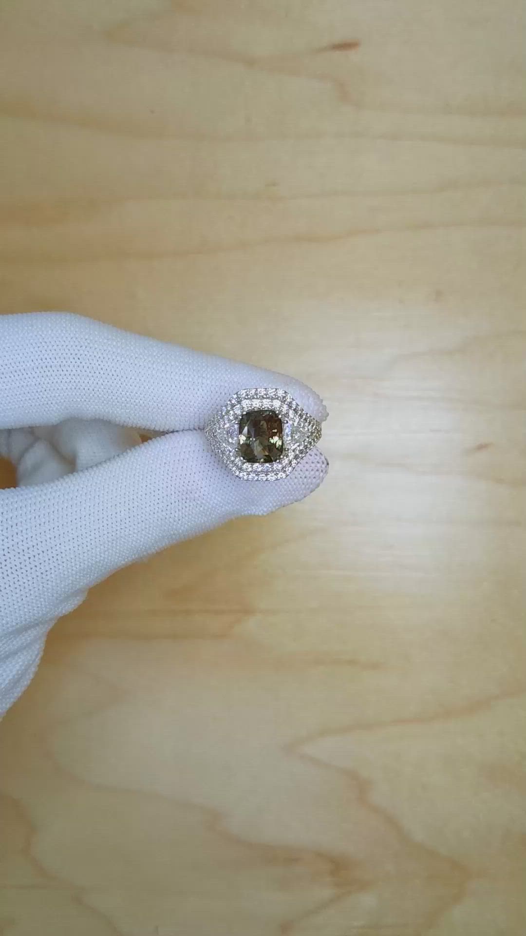 3.04 Ct. Alexandrite Natural Diamond Three Stone Ring, 18K White Gold Size Video