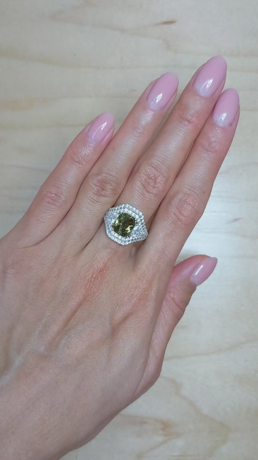 3.04 Ct. Alexandrite Natural Diamond Three Stone Ring, 18K White Gold Size Video