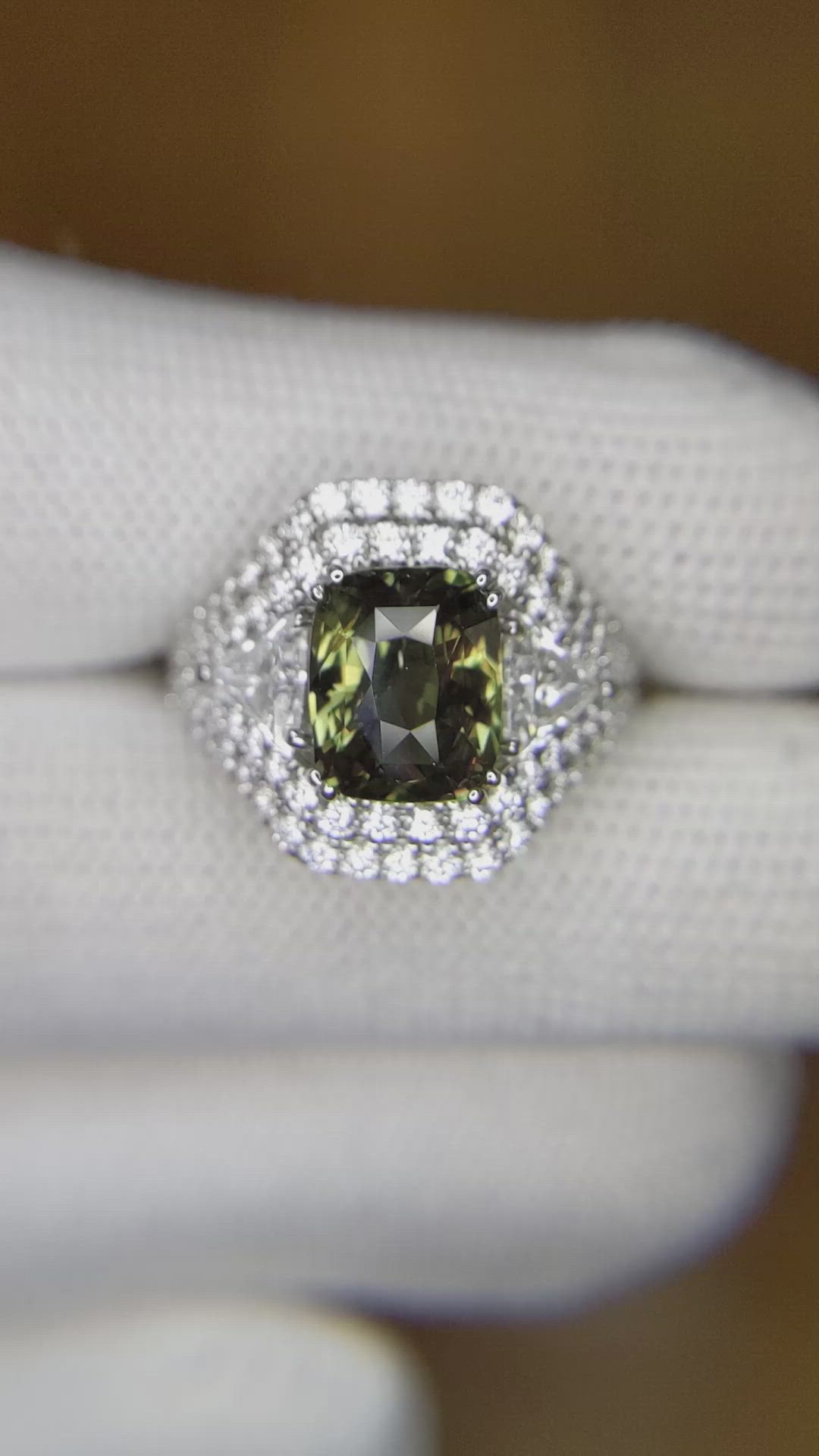 3.04 Ct. Alexandrite Natural Diamond Three Stone Ring, 18K White Gold Size Video