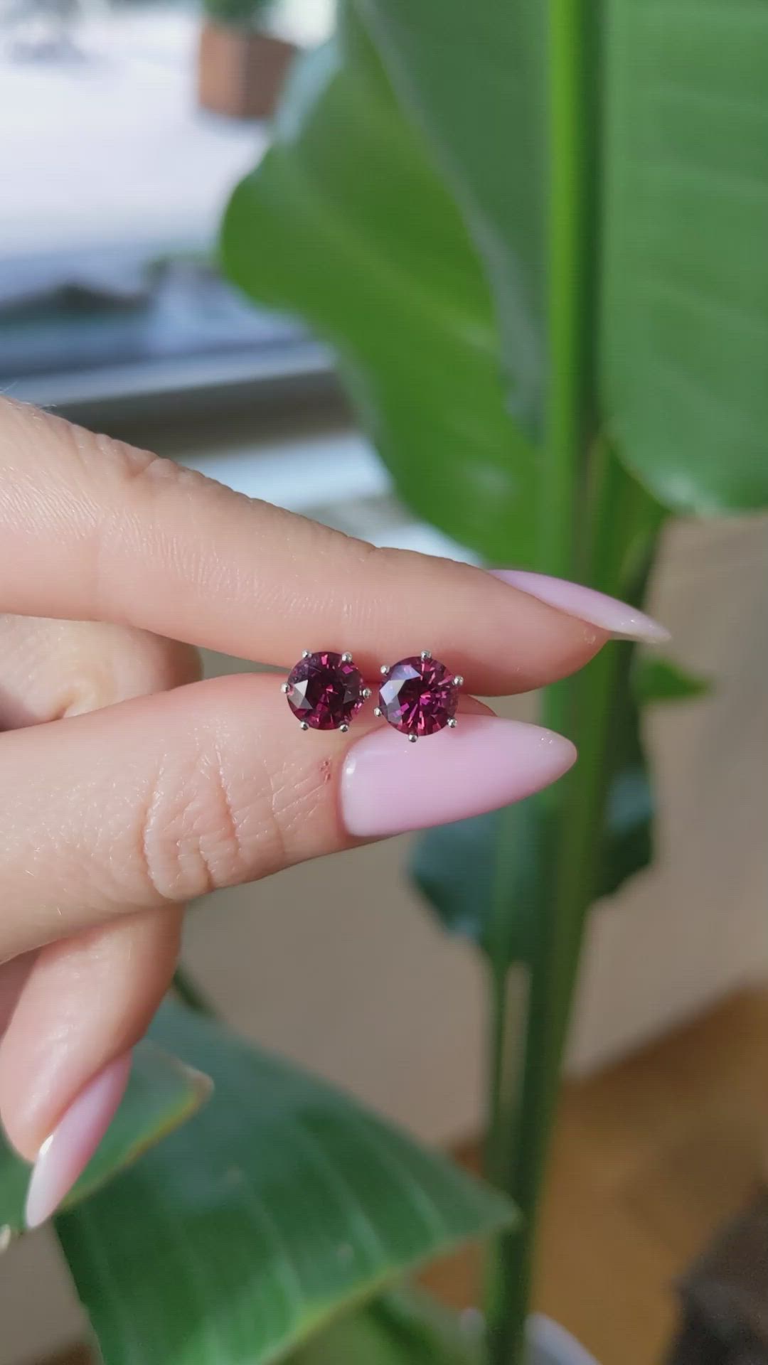 2.61&nbsp;Ct.Tw.Total Carat Weight Red Garnet Studs Earrings, 14K White Gold Size Video