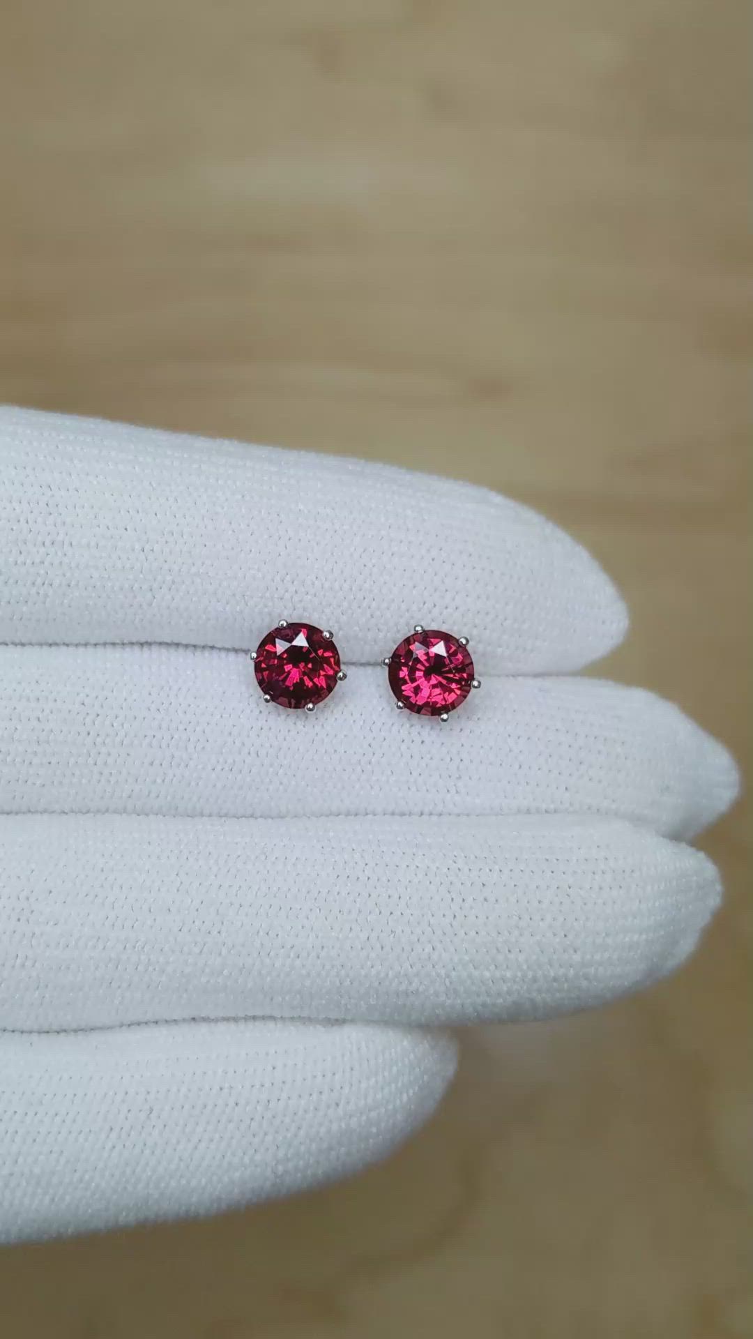 2.61&nbsp;Ct.Tw.Total Carat Weight Red Garnet Studs Earrings, 14K White Gold Size Video