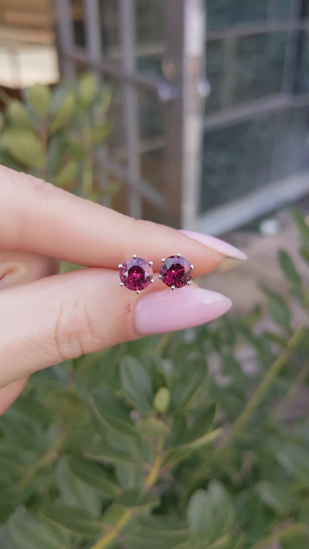 2.61&nbsp;Ct.Tw.Total Carat Weight Red Garnet Studs Earrings, 14K White Gold Size Video