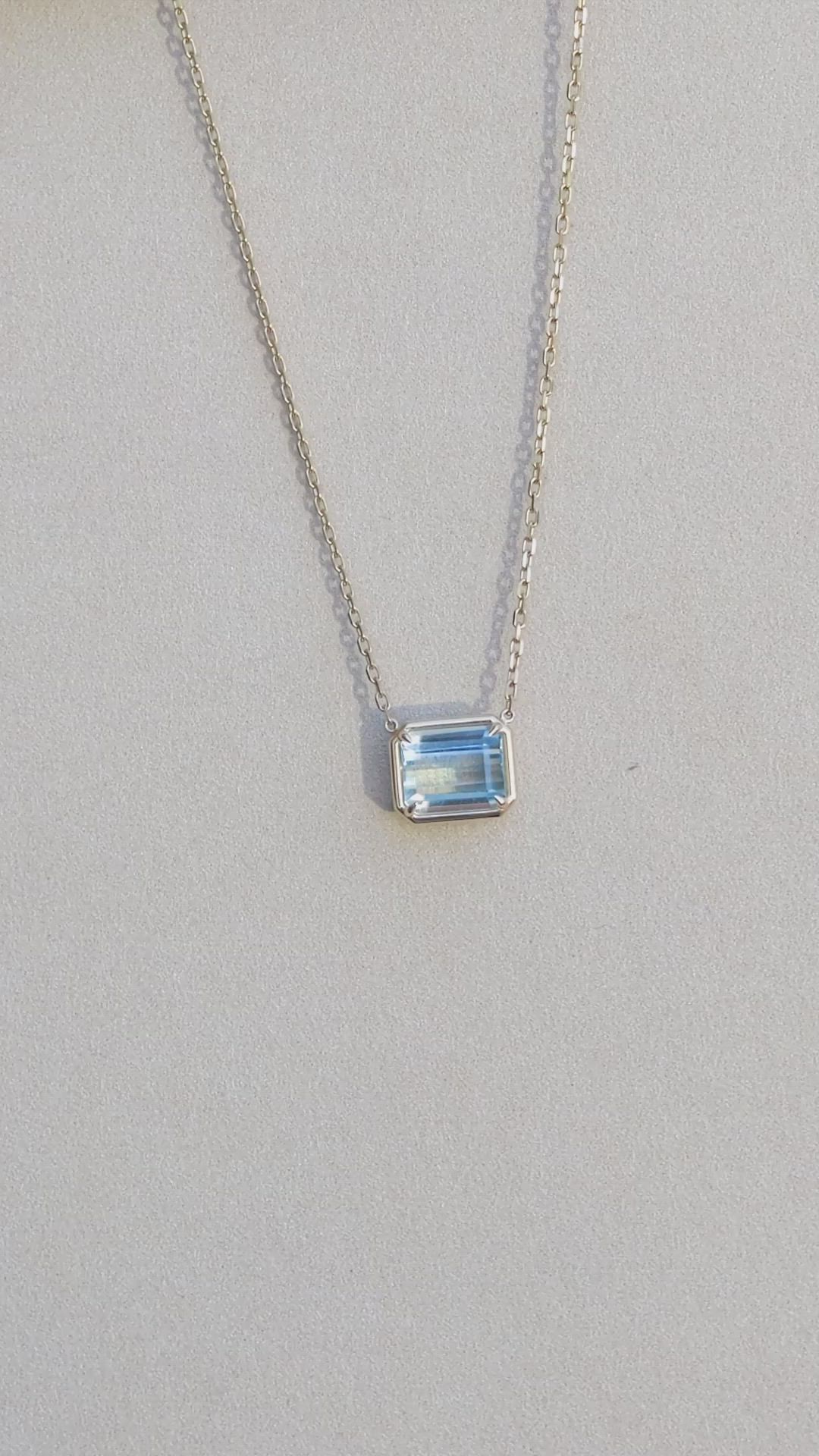 7.80 Ct. Blue Aquamarine Bezel Necklace, 14K Yellow Gold Size Video