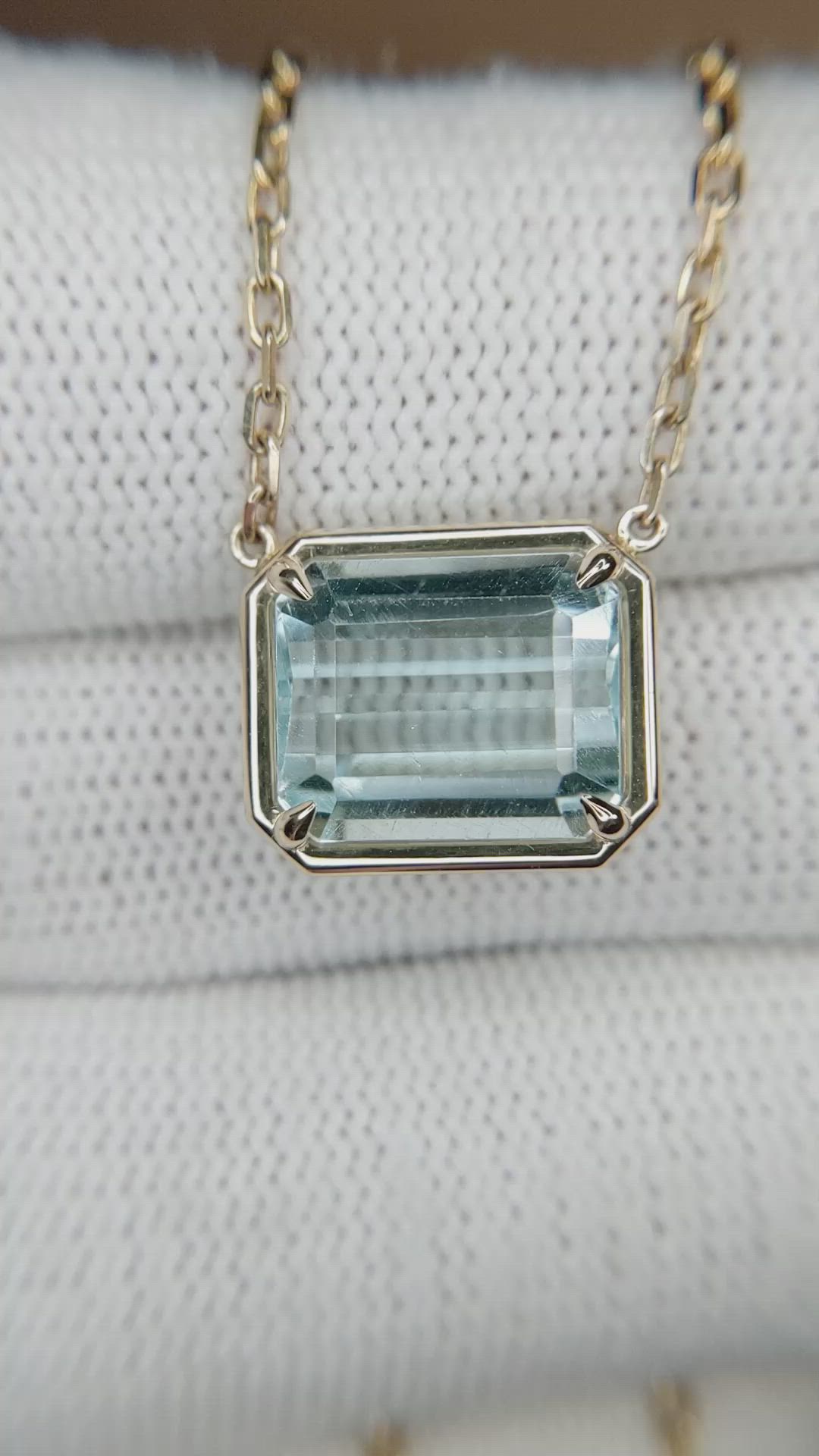 7.80 Ct. Blue Aquamarine Bezel Necklace, 14K Yellow Gold Size Video