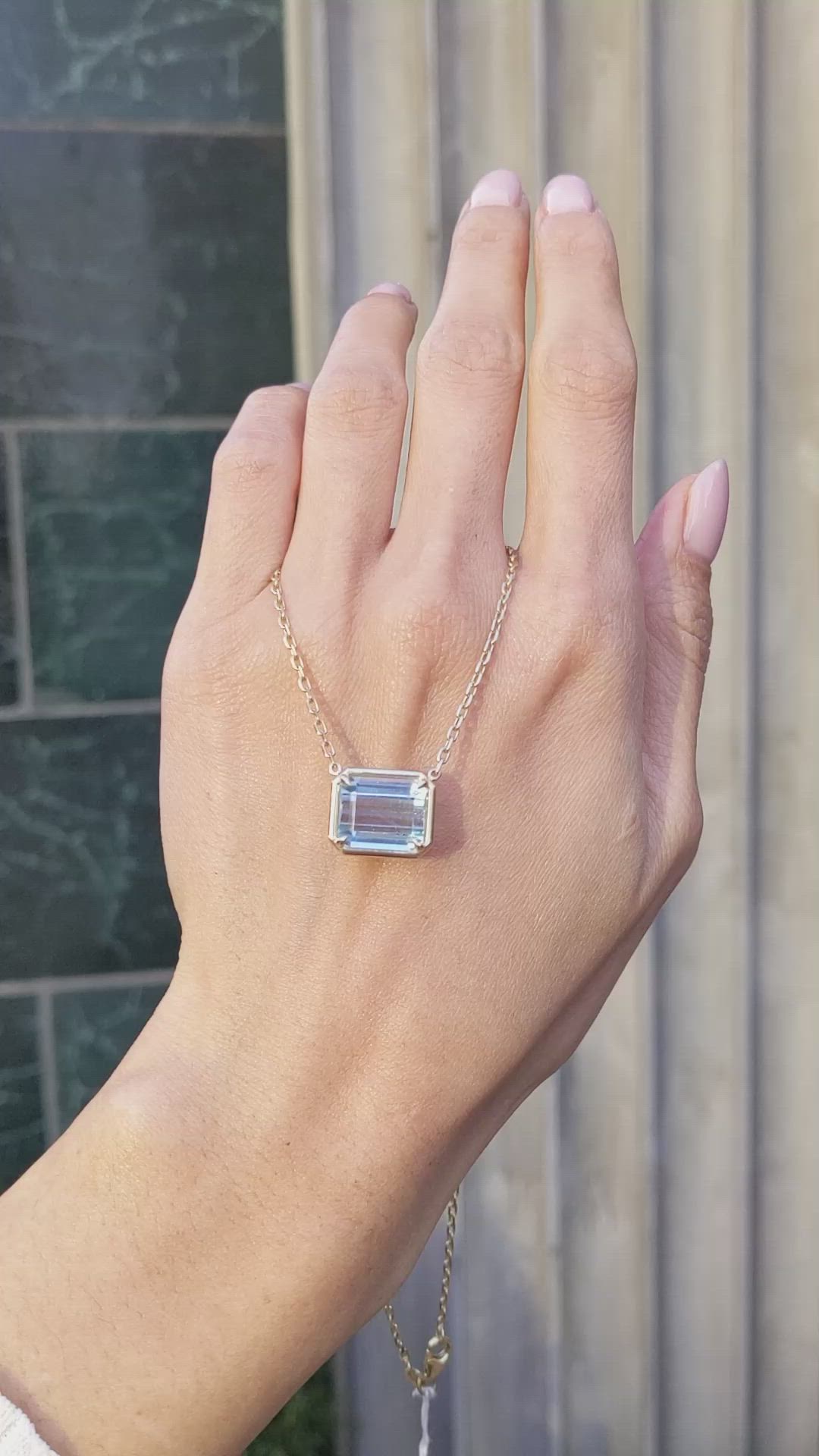 7.80 Ct. Blue Aquamarine Bezel Necklace, 14K Yellow Gold Size Video