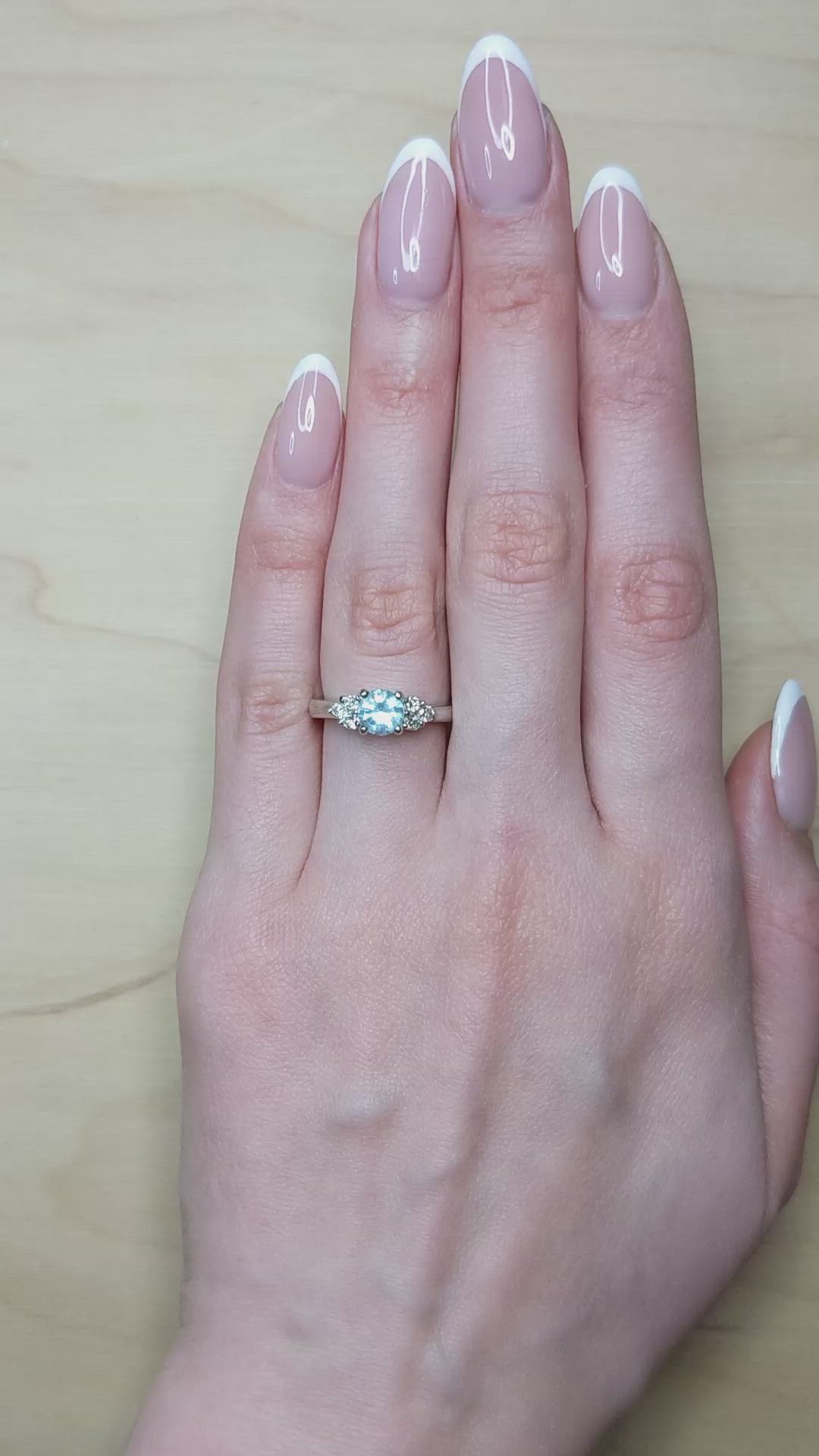 1.74 Ct. Blue Aquamarine and Natural Diamond Three Stone Ring, Platinum 950 Size Video