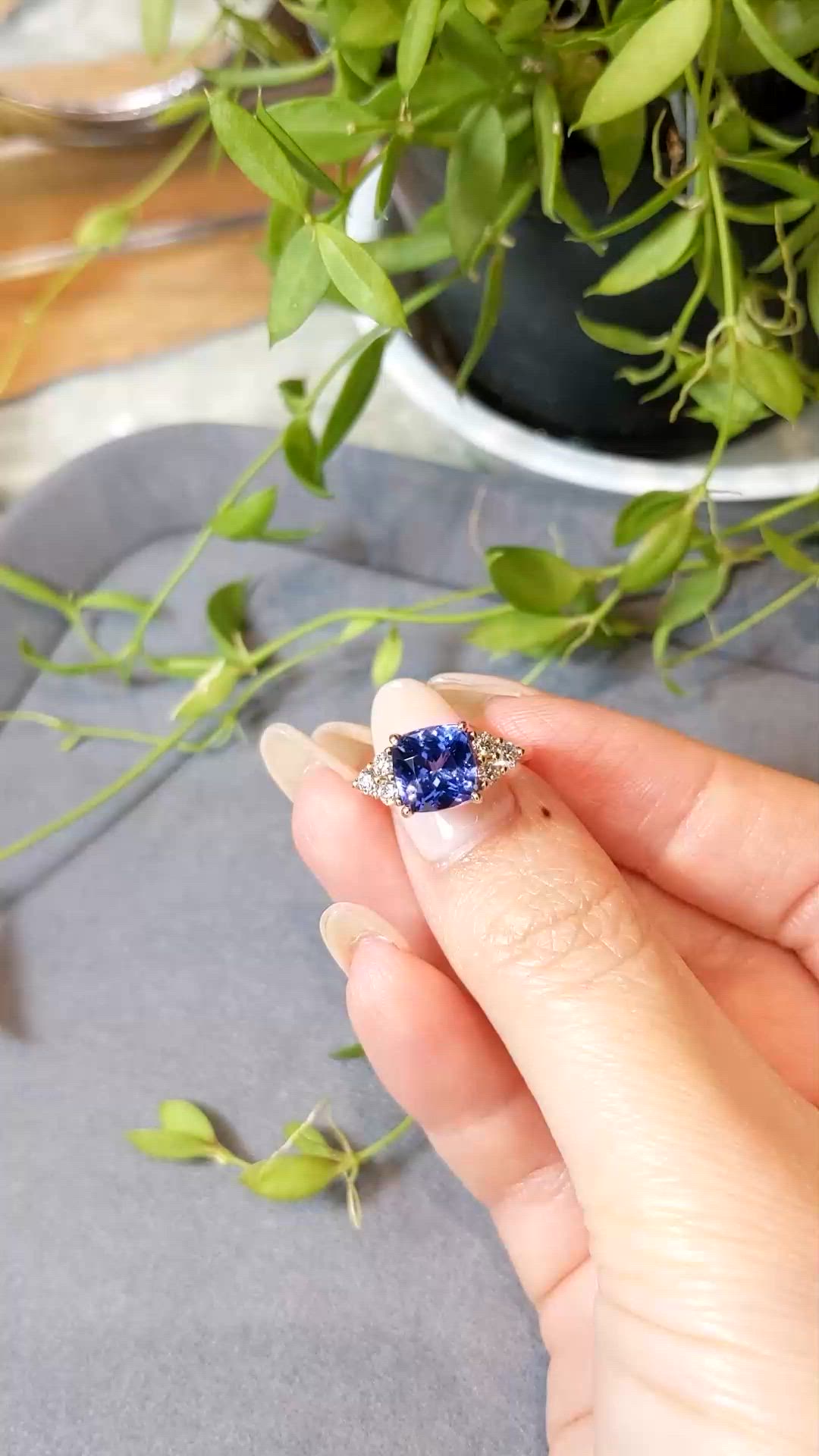 2.73 Ct. Violet Tanzanite and Natural Diamond Accent Stones Ring, 14K Rose Gold Size Video