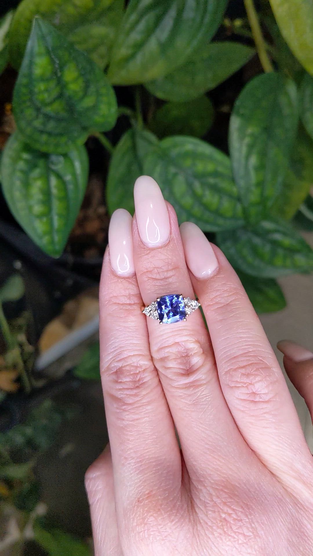 2.73 Ct. Violet Tanzanite and Natural Diamond Accent Stones Ring, 14K Rose Gold Size Video