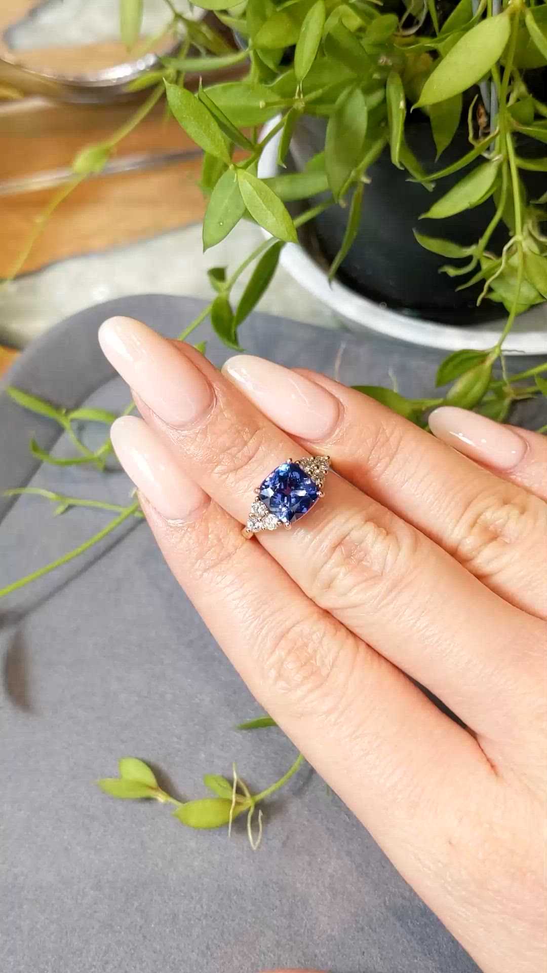 2.73 Ct. Violet Tanzanite and Natural Diamond Accent Stones Ring, 14K Rose Gold Size Video