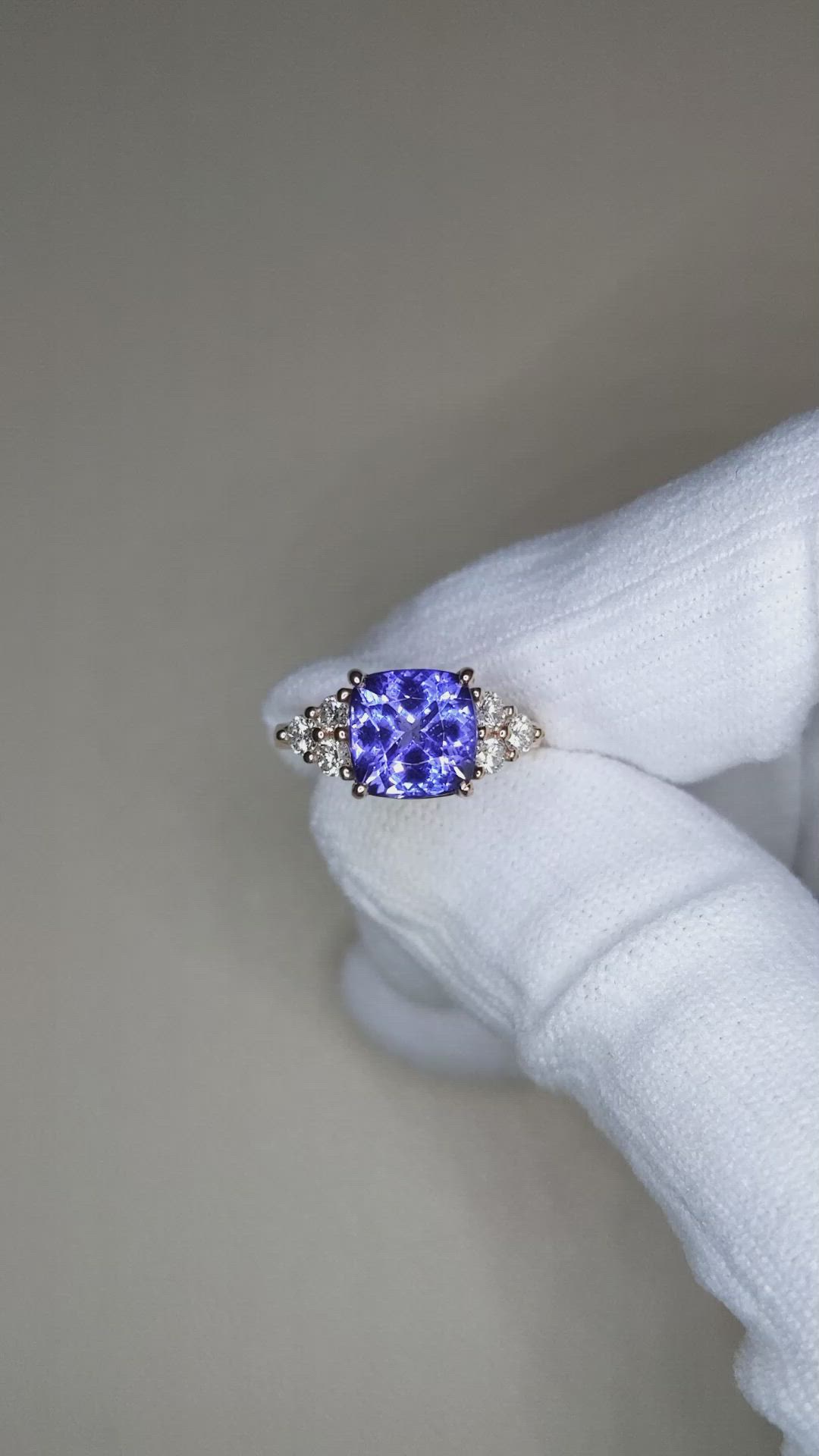 2.73 Ct. Violet Tanzanite and Natural Diamond Accent Stones Ring, 14K Rose Gold Size Video