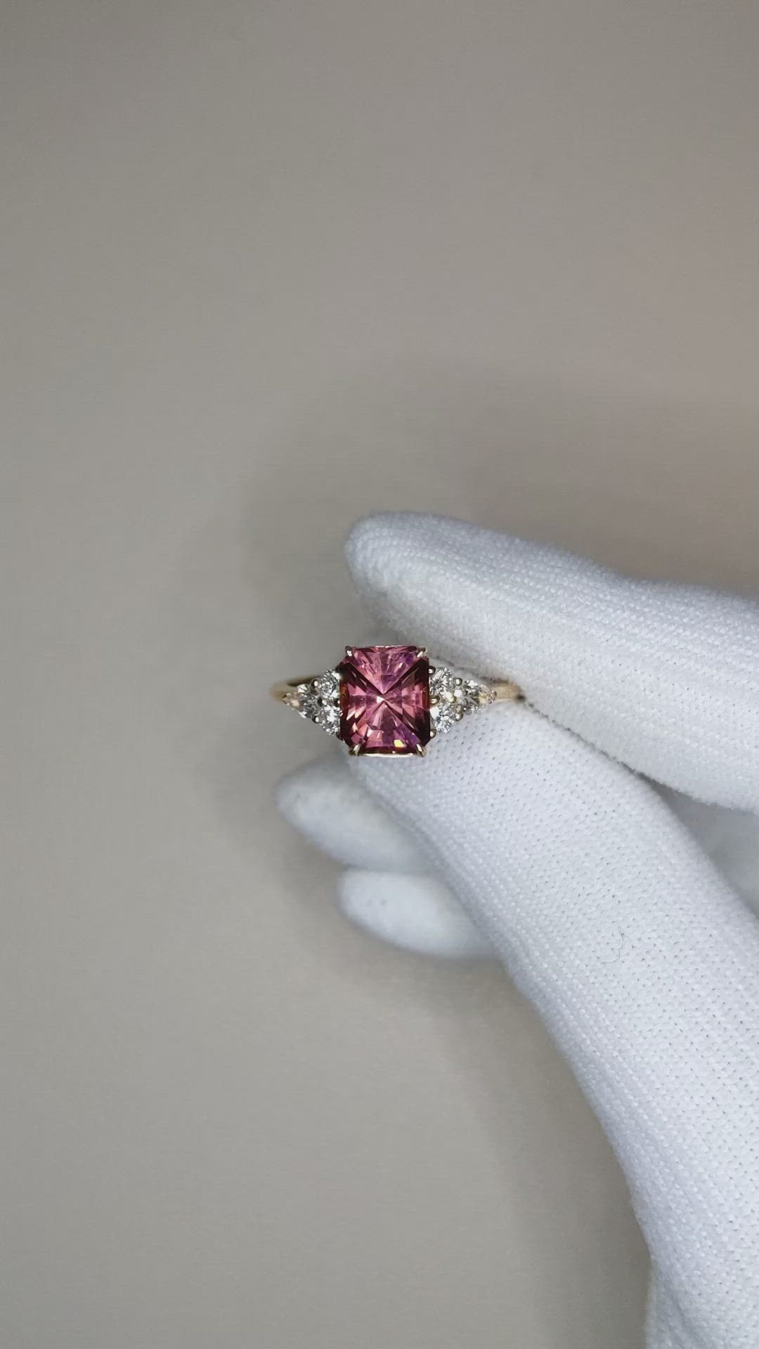 1.94 Ct. Pink Tourmaline and Natural Diamond Accent Stones Ring, 14K Yellow Gold Size Video
