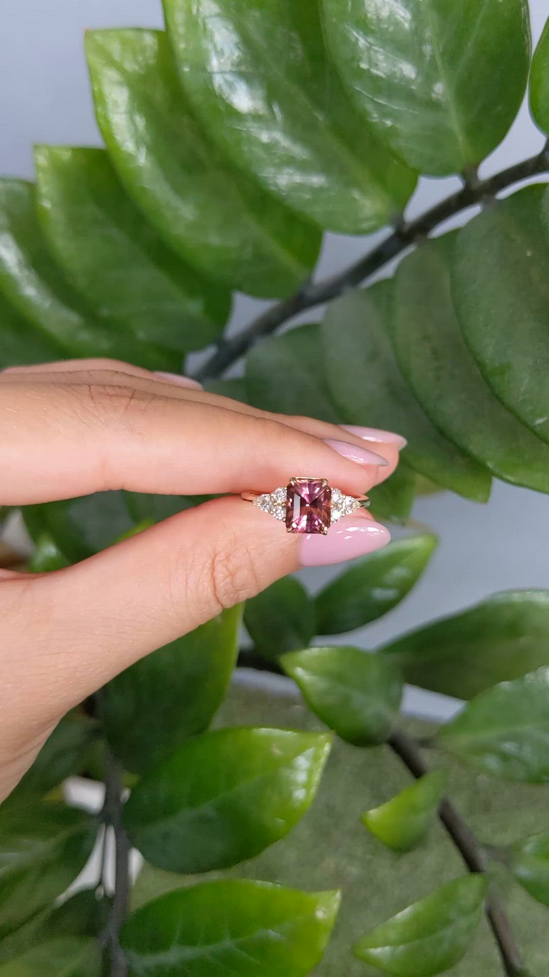 1.94 Ct. Pink Tourmaline and Natural Diamond Accent Stones Ring, 14K Yellow Gold Size Video