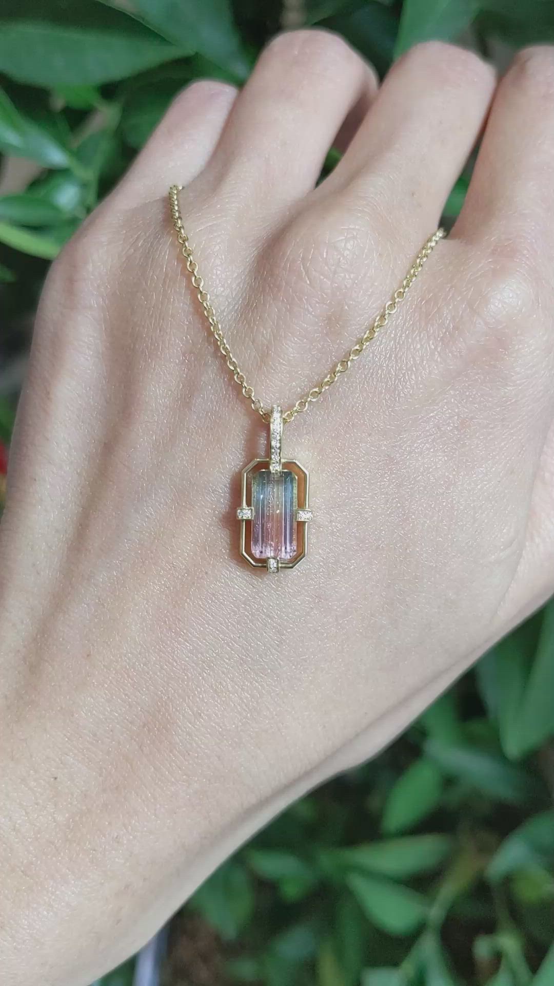 2.00 Ct. Watermelon Tourmaline and Natural Diamond Pave Pendant, 18K Yellow Gold Size Video