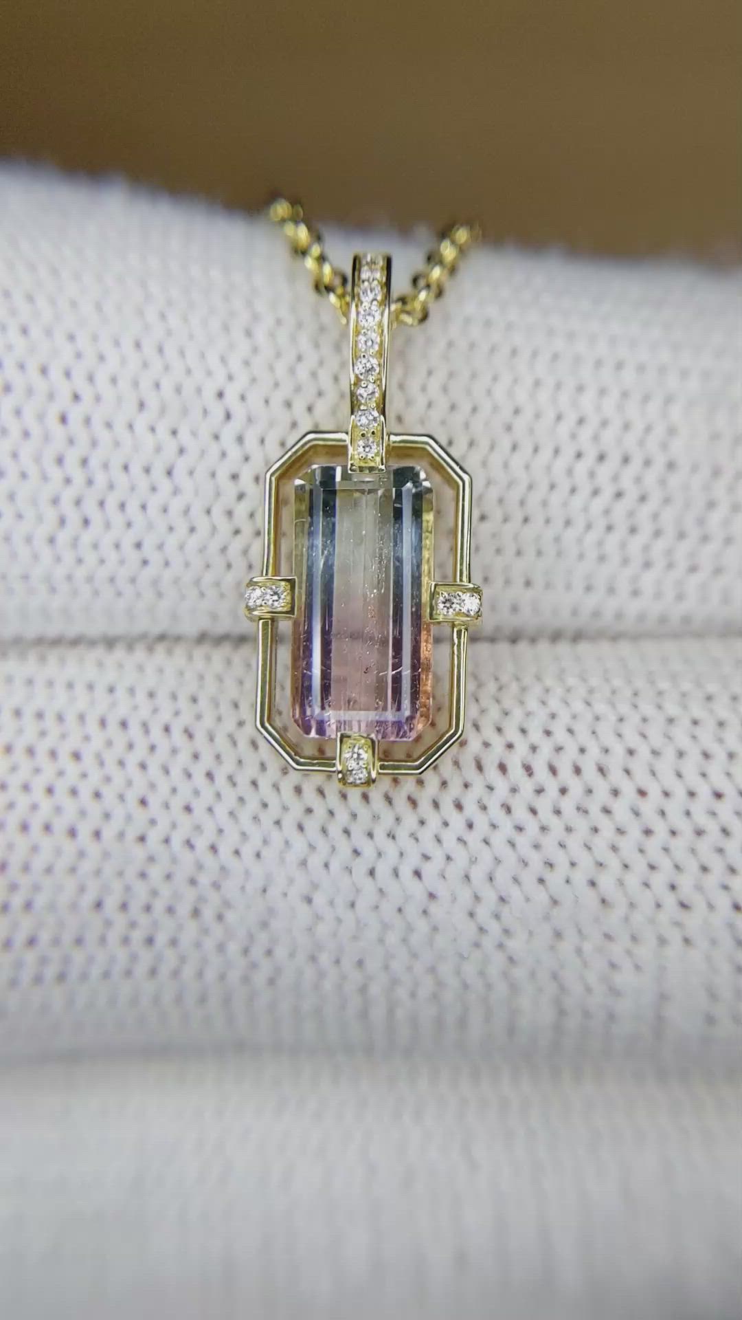2.00 Ct. Watermelon Tourmaline and Natural Diamond Pave Pendant, 18K Yellow Gold Size Video