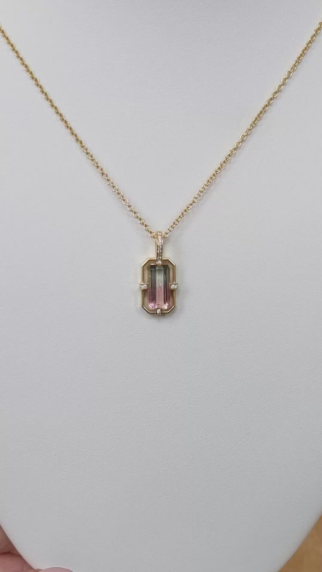 2.00 Ct. Watermelon Tourmaline and Natural Diamond Pave Pendant, 18K Yellow Gold Size Video
