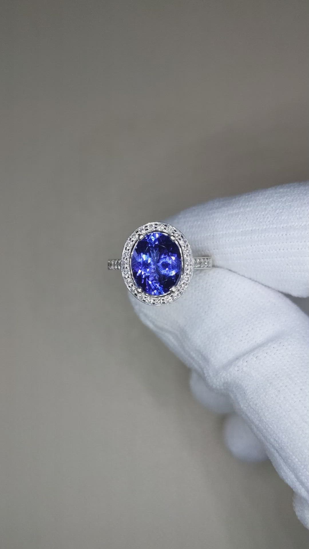 2.96 Ct. Blue Tanzanite and Natural Diamond Pave Ring, 18K White Gold Size Video