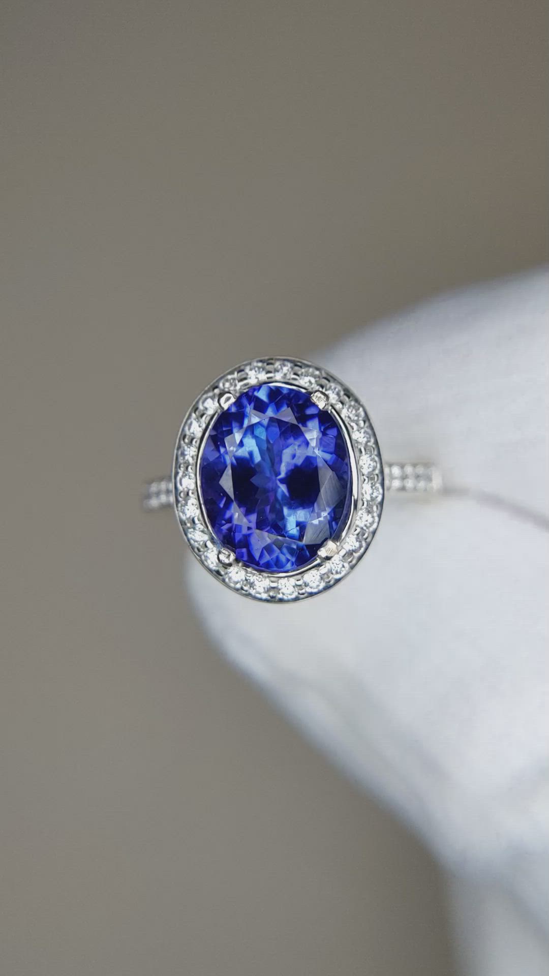 2.96 Ct. Blue Tanzanite and Natural Diamond Pave Ring, 18K White Gold Size Video