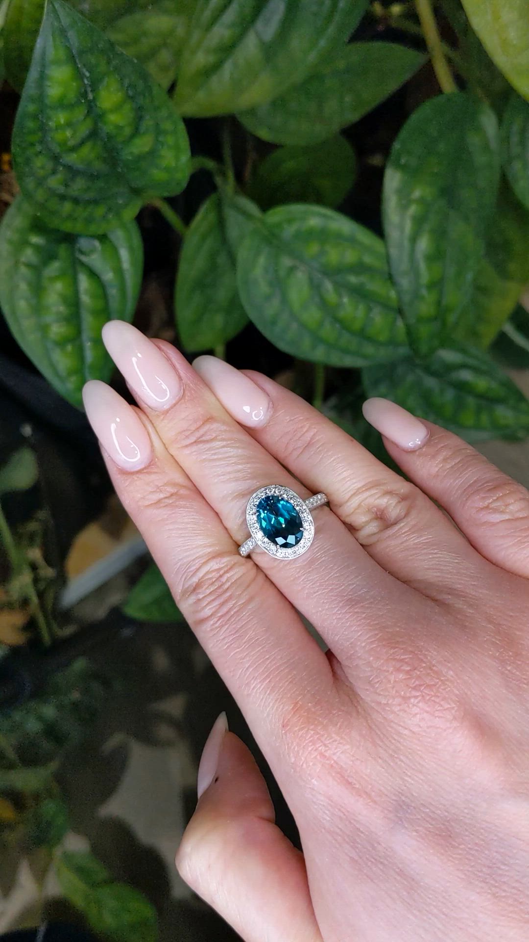 4.03 Ct. London Blue Topaz and Natural Diamond Pave Ring, 18K White Gold Size Video