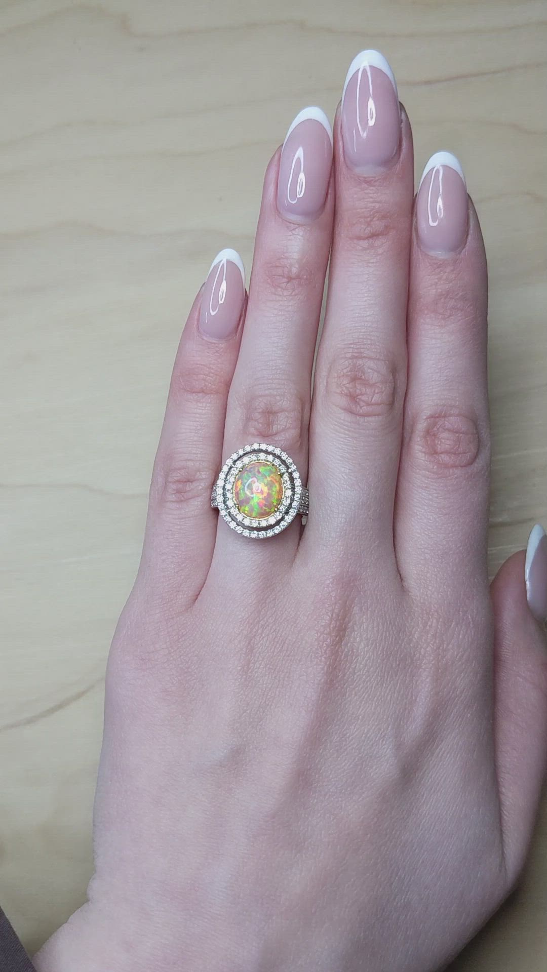 2.07 Ct. Multi Color Opal and Natural Diamond Pave Ring, 18K White Gold Size Video