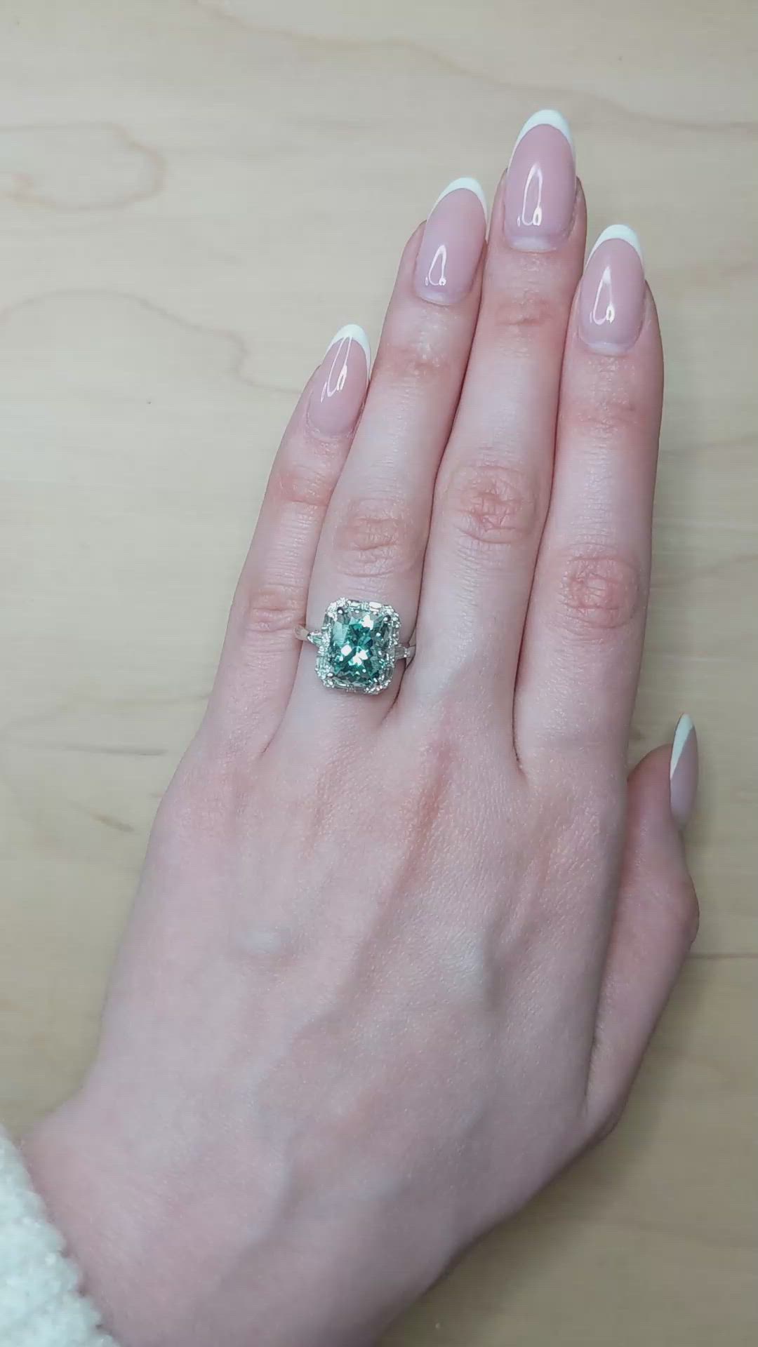 4.01 Ct. Blue Aquamarine and Natural Diamond Pave Ring, 18K White Gold Size Video