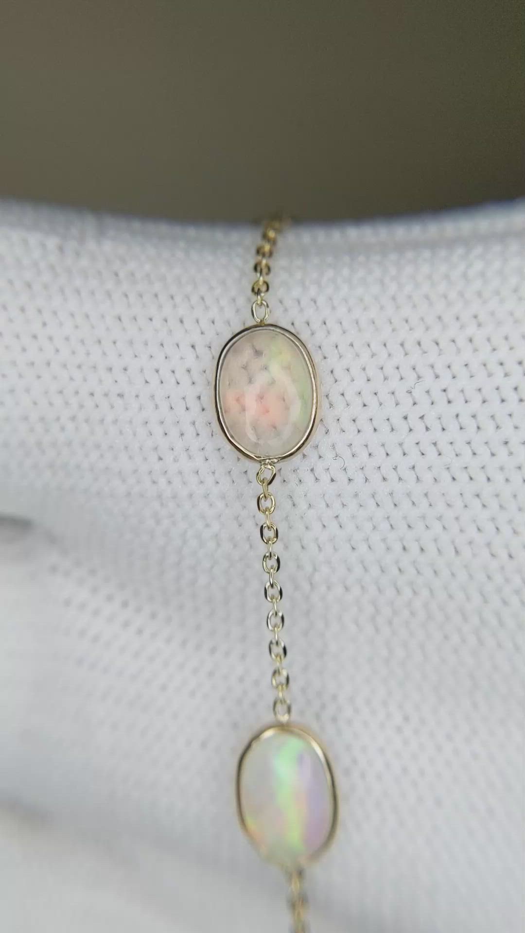 3.01&nbsp;Ct.Tw.Total Carat Weight Multi Color Opal Bezel Bracelet, 14K Yellow Gold Size Video
