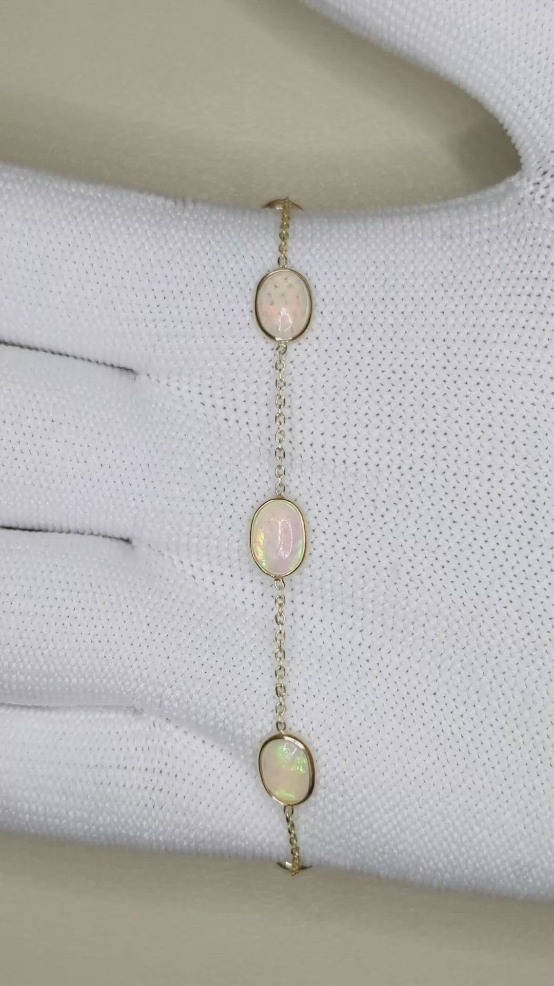 3.01&nbsp;Ct.Tw.Total Carat Weight Multi Color Opal Bezel Bracelet, 14K Yellow Gold Size Video