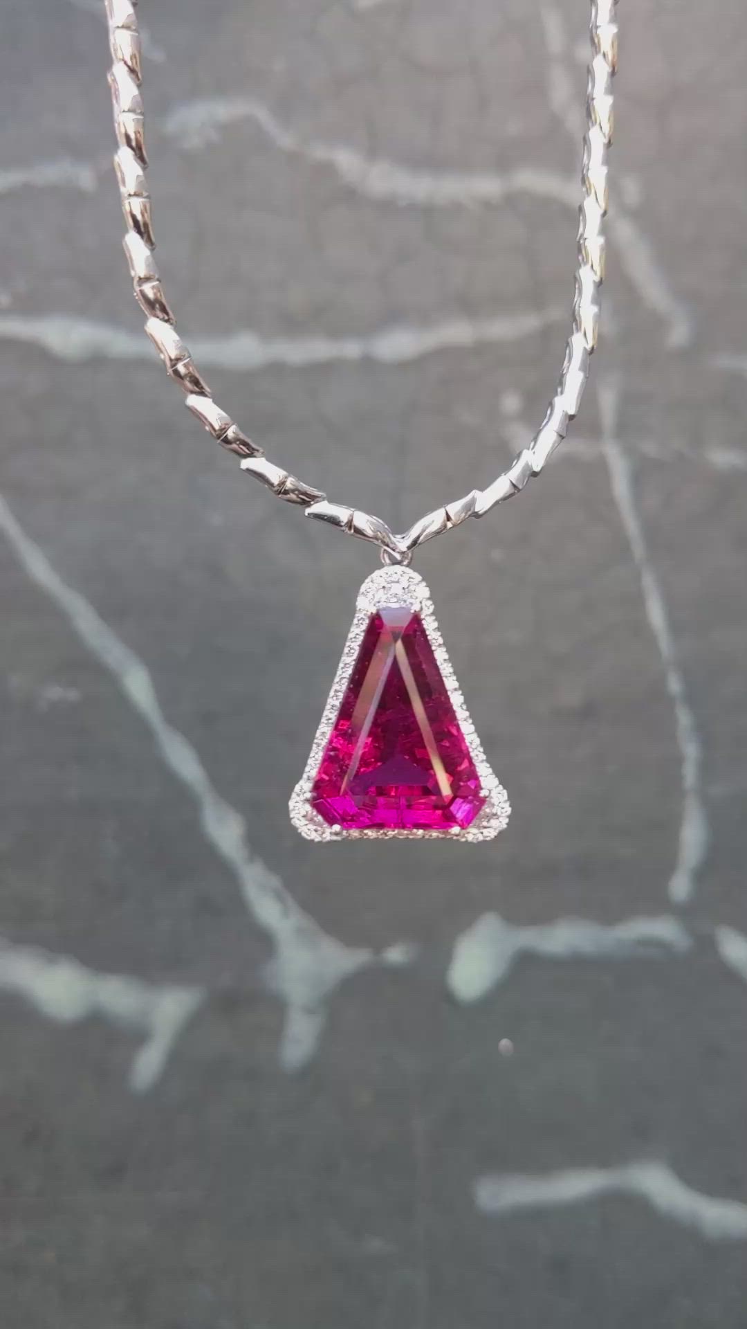 14.00 Ct. Pink Tourmaline and Natural Diamond Pave Necklace, 18K White Gold Size Video